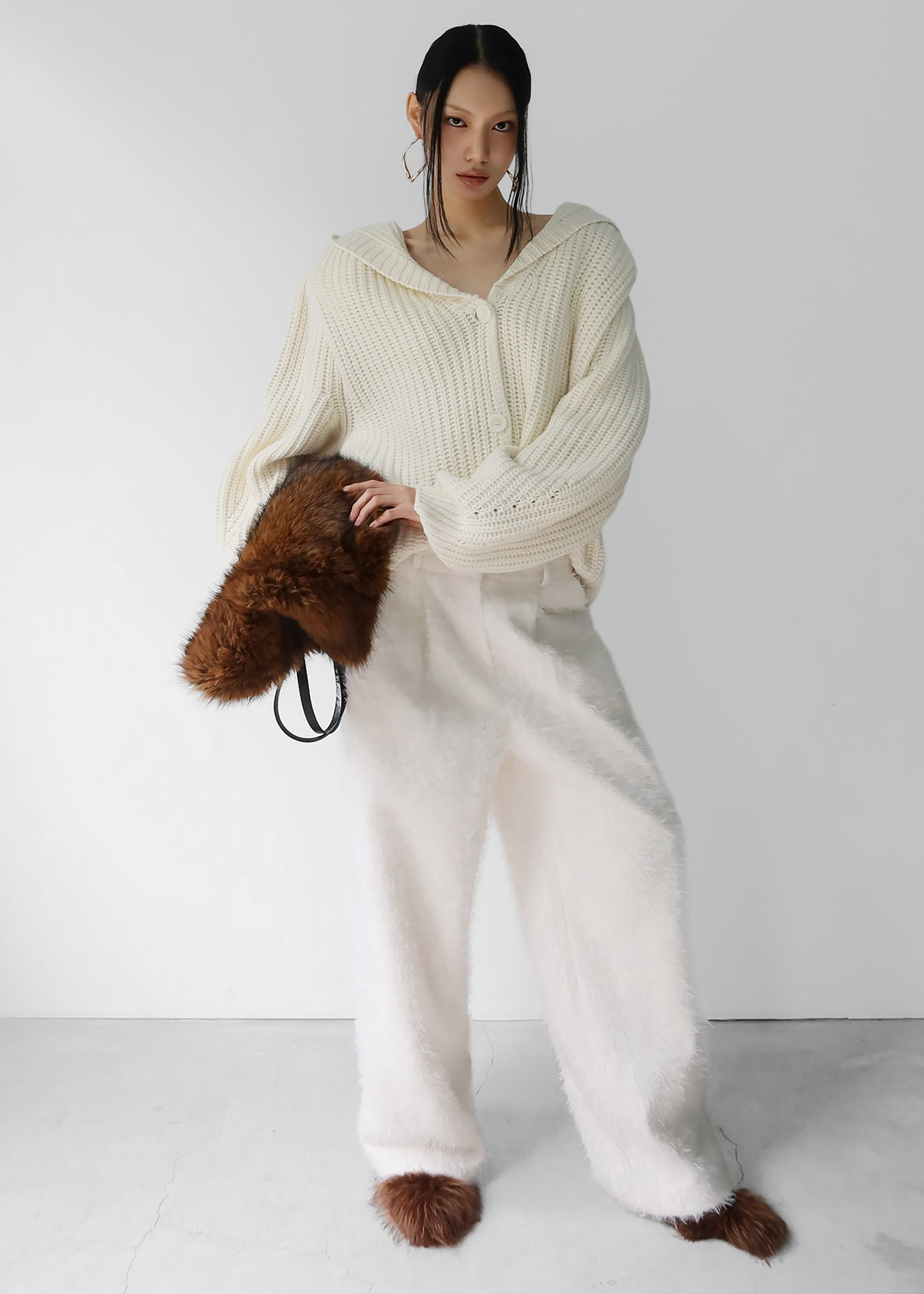 Melker Furry Pants - Off White - 4