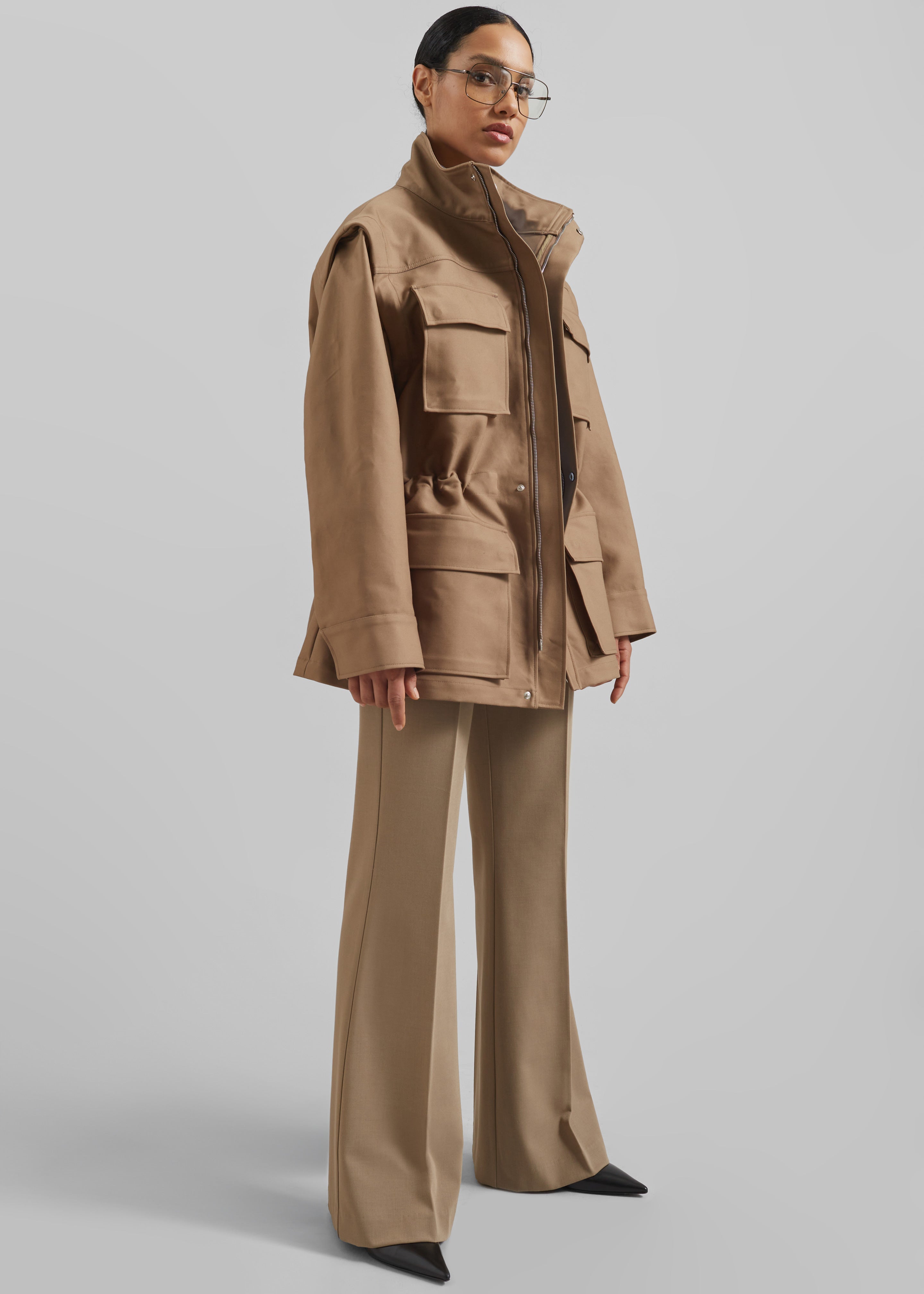 Melton Detachable Sleeve Cargo Jacket - Camel - 4