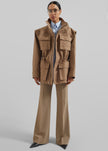 Melton Detachable Sleeve Cargo Jacket - Camel