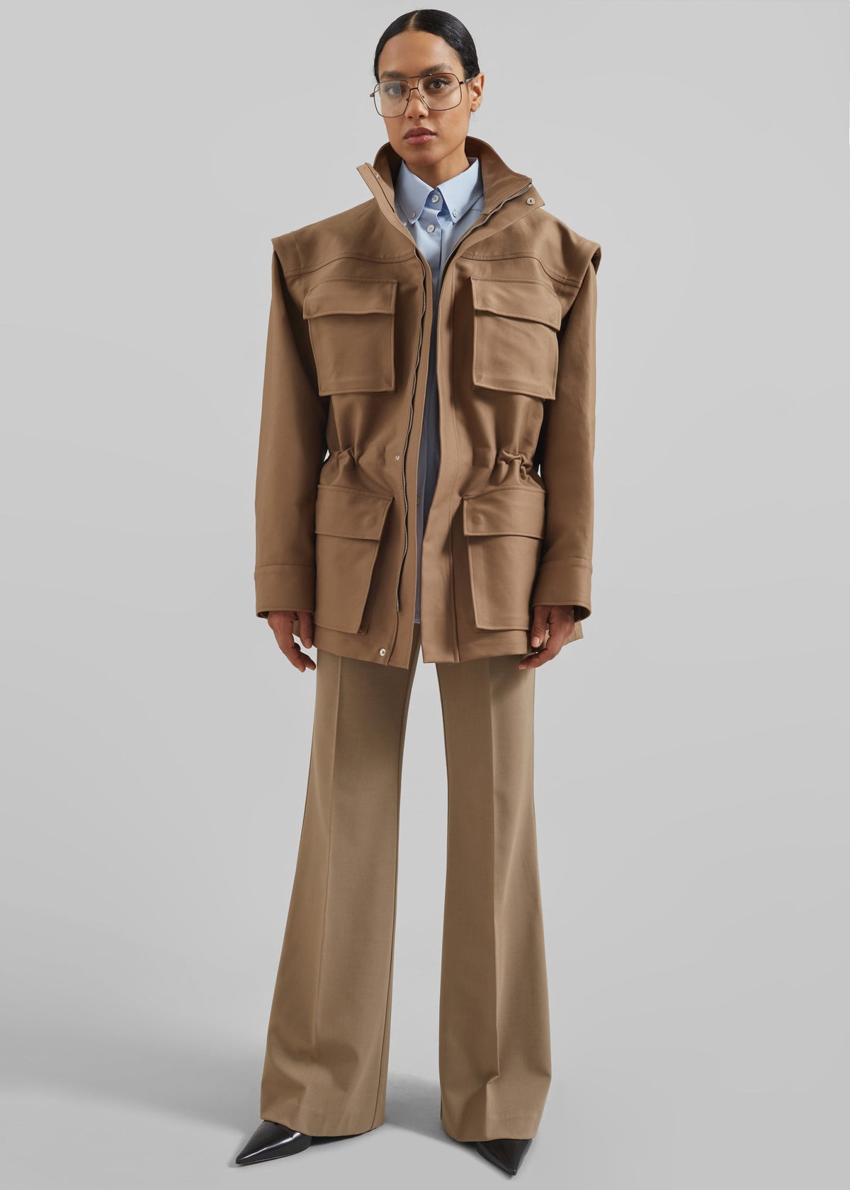Melton Detachable Sleeve Cargo Jacket - Camel - 1