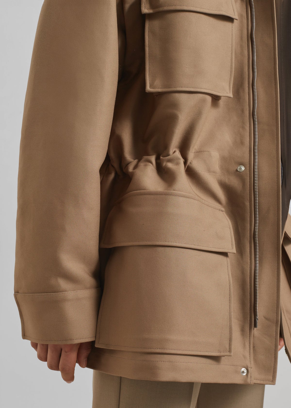Melton Detachable Sleeve Cargo Jacket - Camel - 7