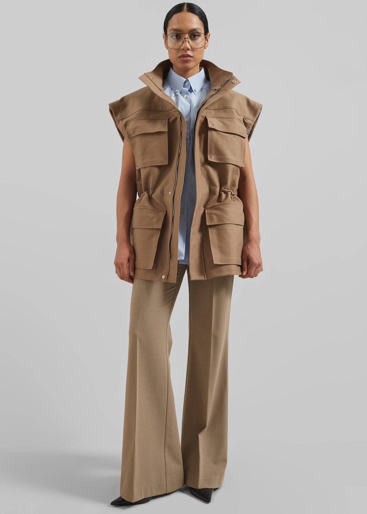 Melton Detachable Sleeve Cargo Jacket - Camel - 8