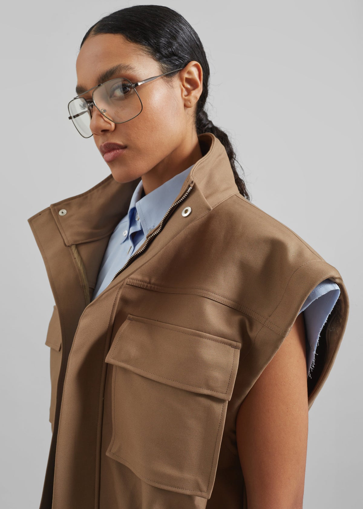 Melton Detachable Sleeve Cargo Jacket - Camel - 3