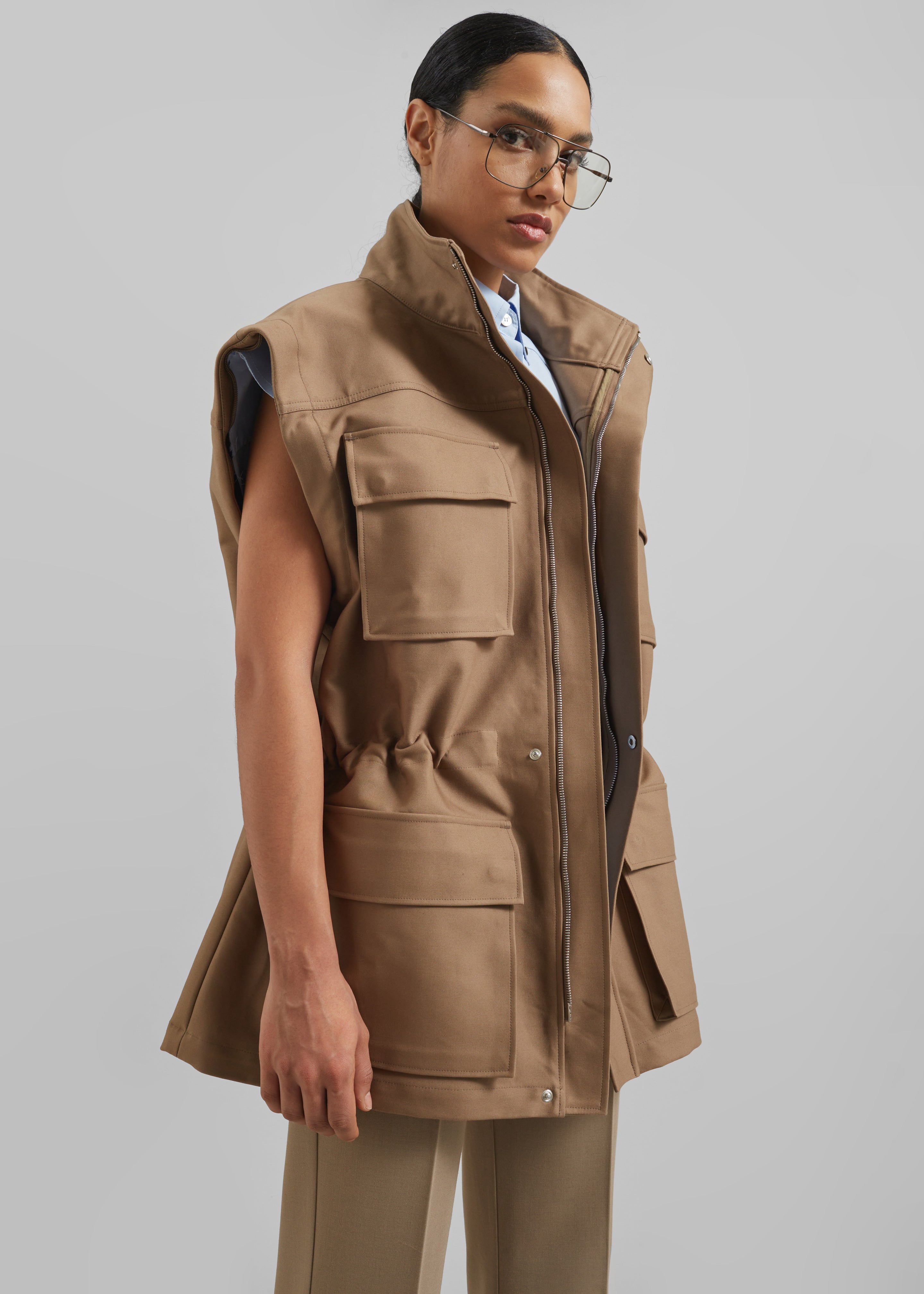 Melton Detachable Sleeve Cargo Jacket - Camel - 2
