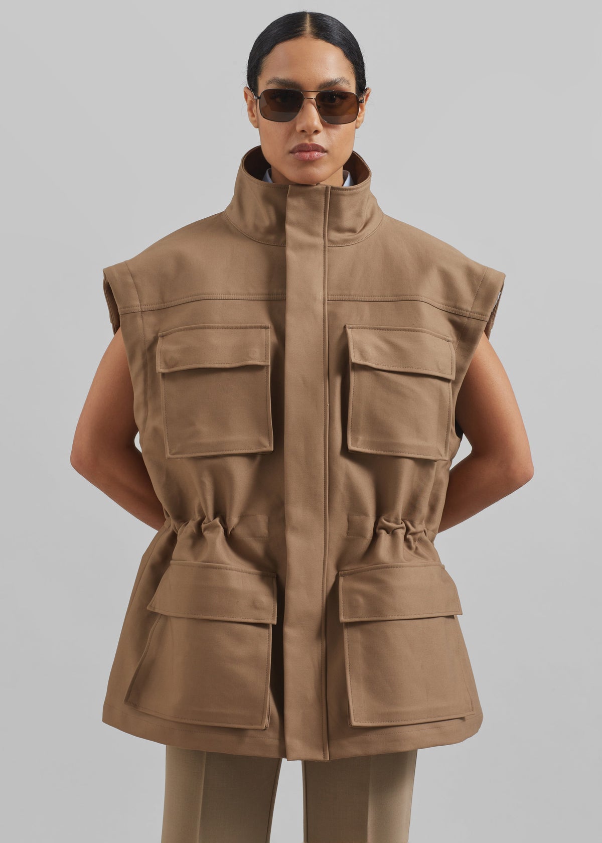 Melton Detachable Sleeve Cargo Jacket - Camel - 5