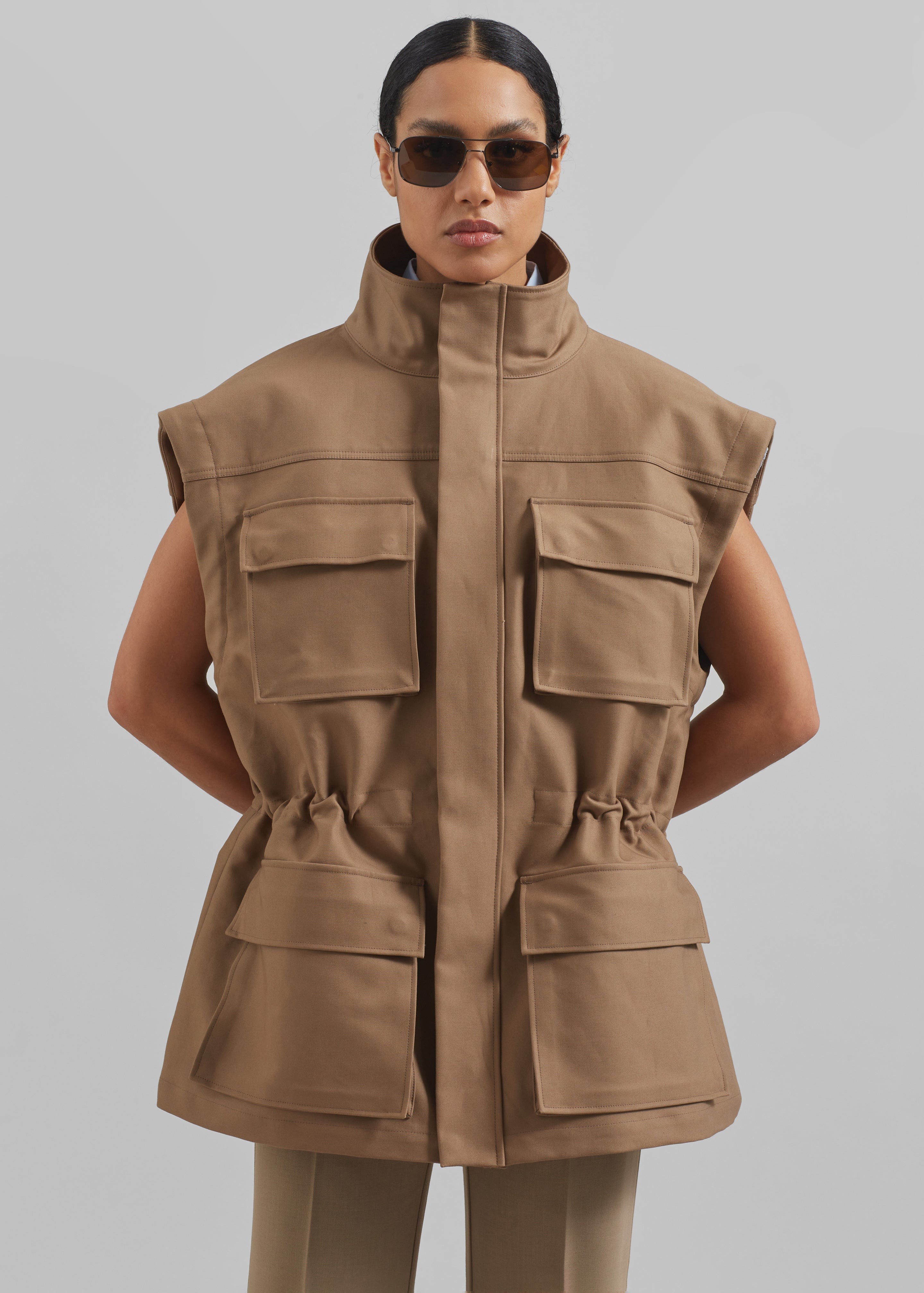 Melton Detachable Sleeve Cargo Jacket - Camel - 5