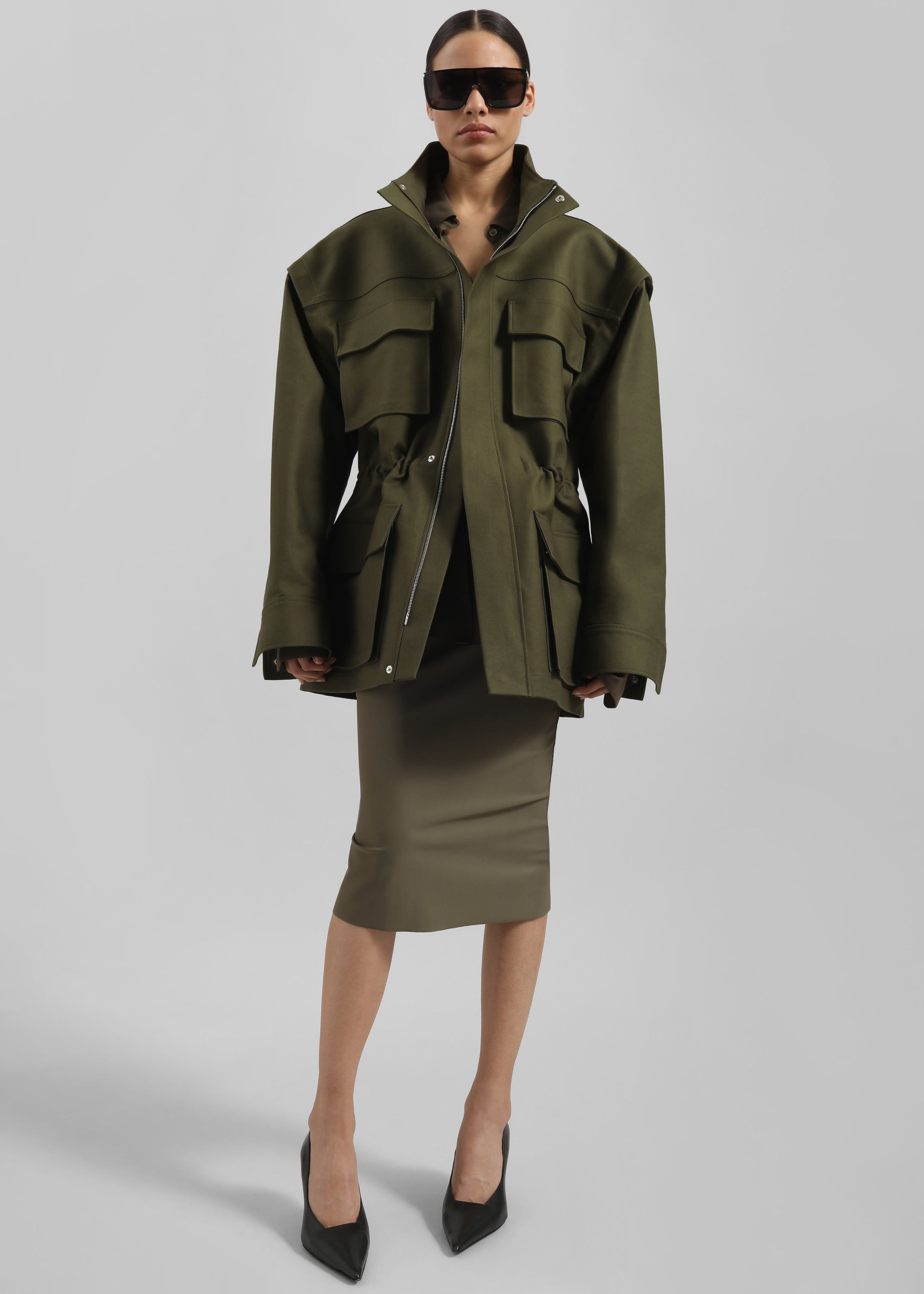 Shop the look image for Melton Detachable Sleeve Cargo Jacket - Khaki
