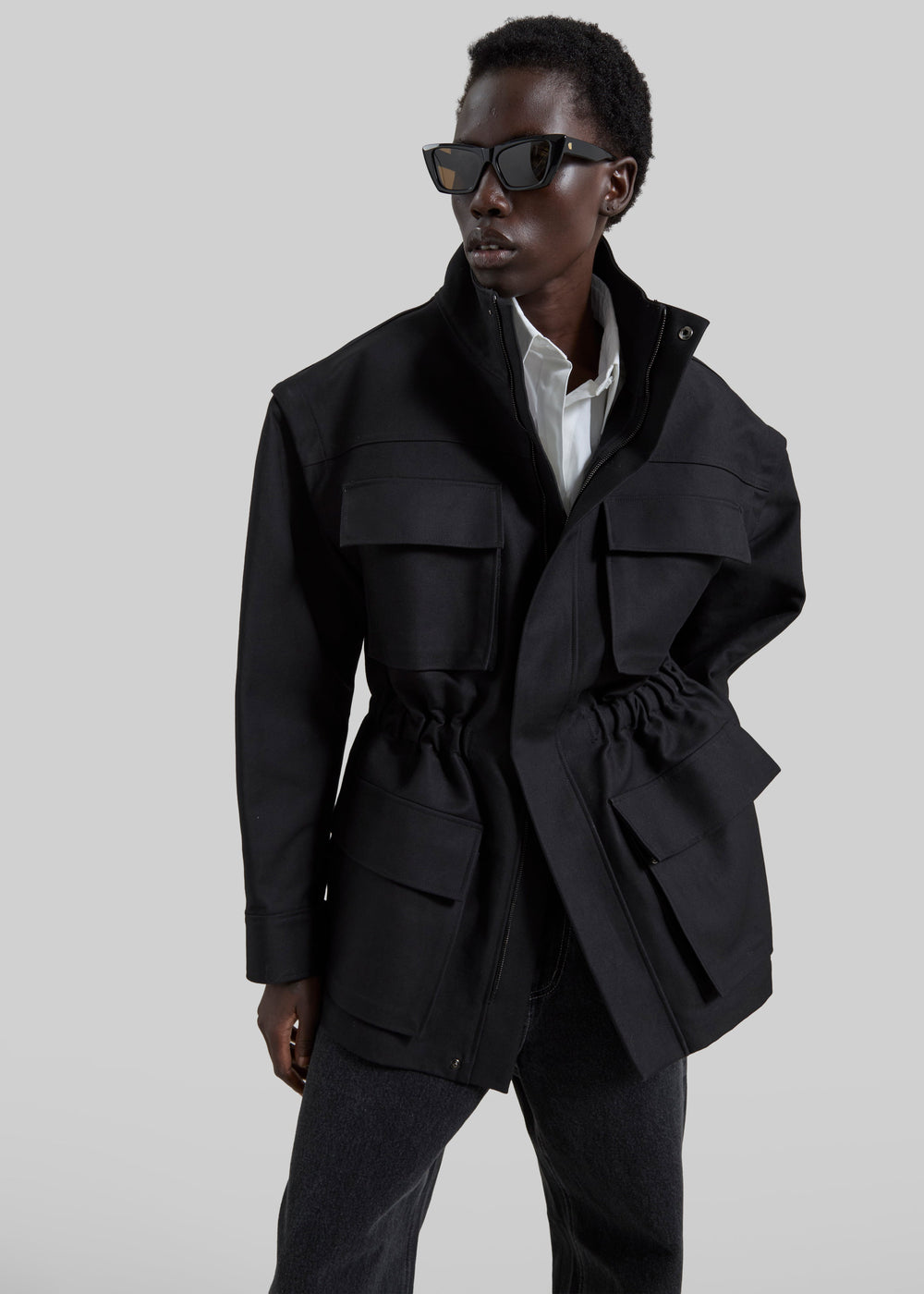 Melton Detachable Sleeve Cargo Jacket - Black - 1