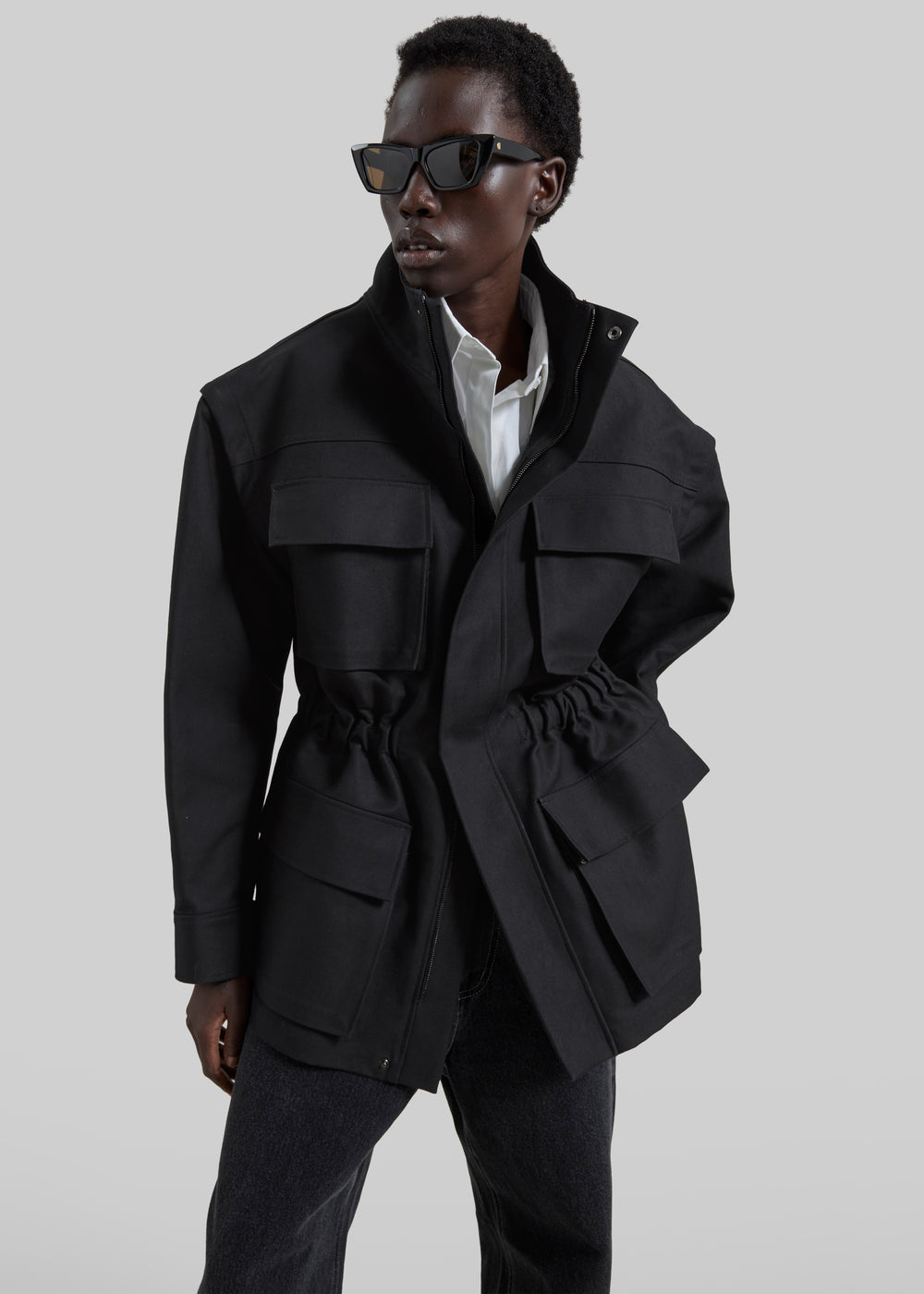 Melton Detachable Sleeve Cargo Jacket - Black - 1