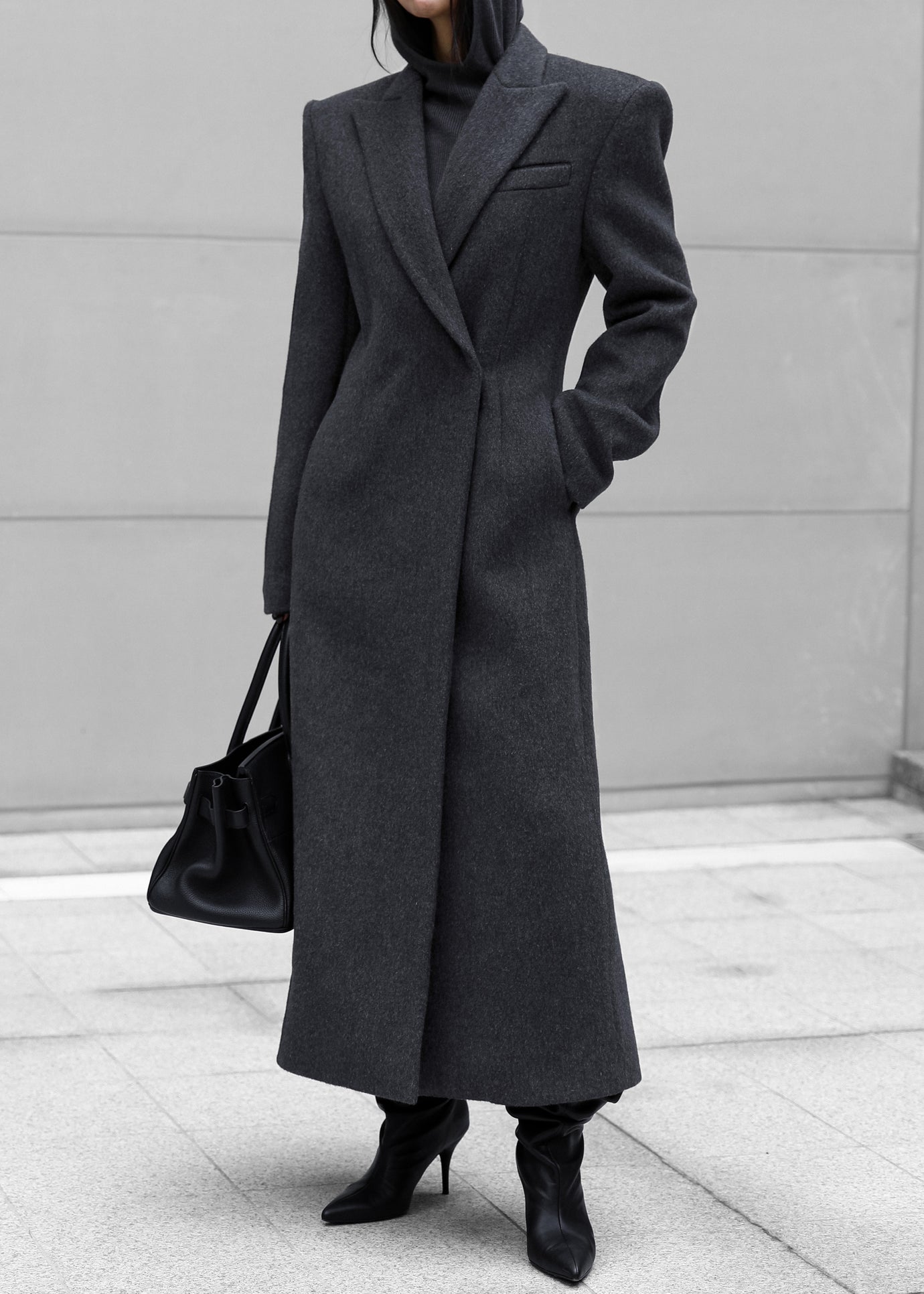 Melva Long Coat - Charcoal