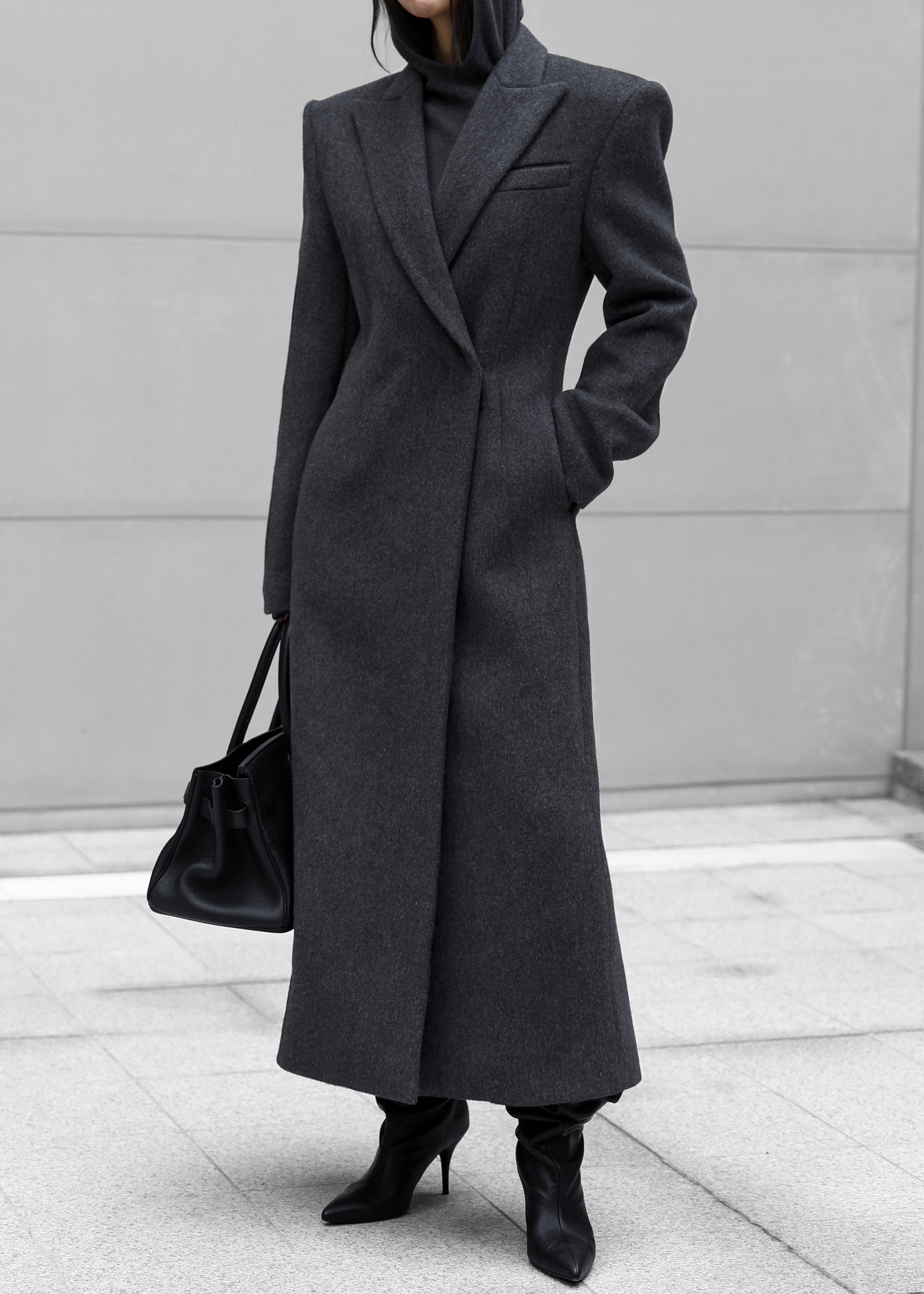 Melva Long Coat - Charcoal - 1