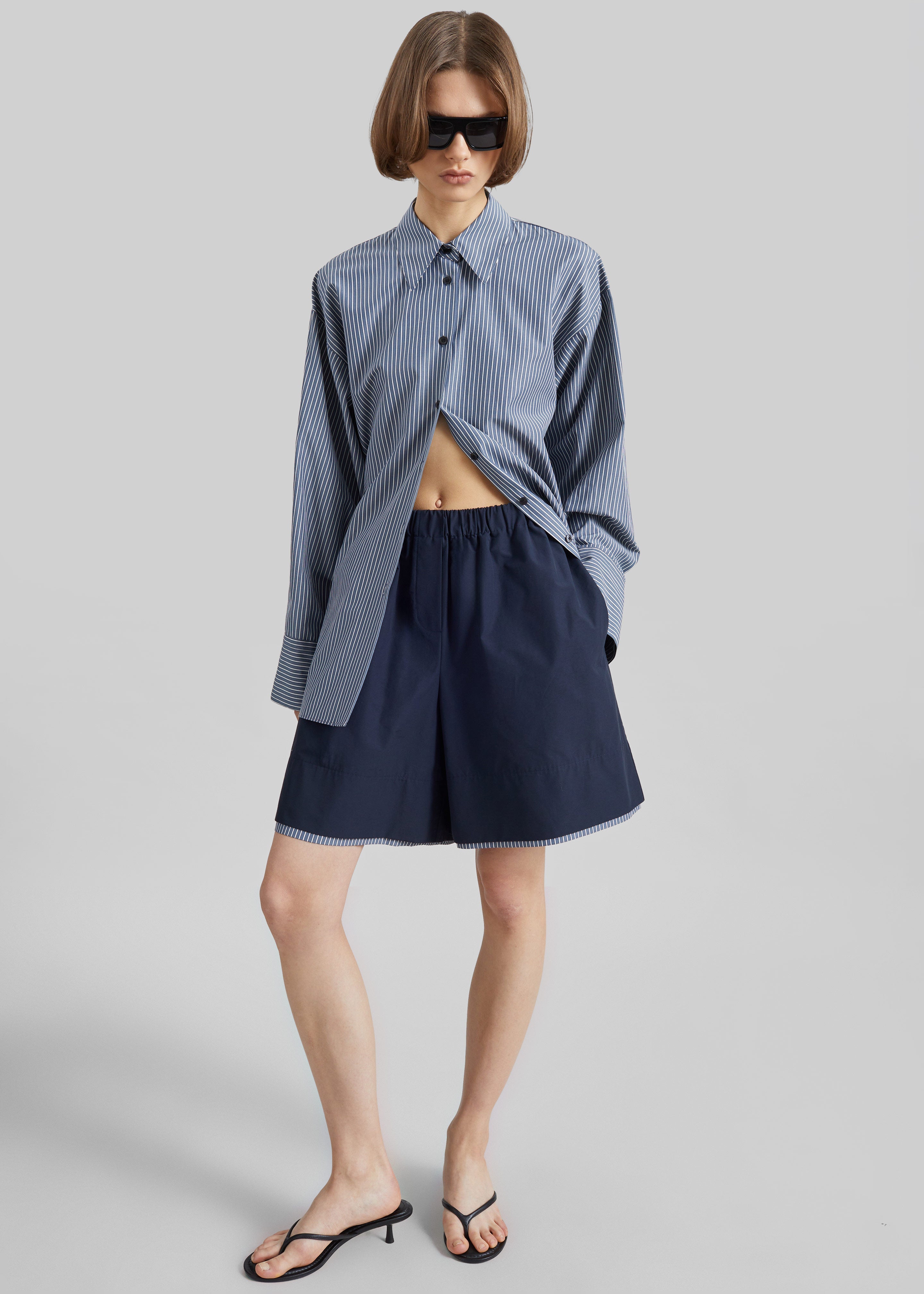 Menton Layered Hem Shorts - Navy/White Stripe - 3