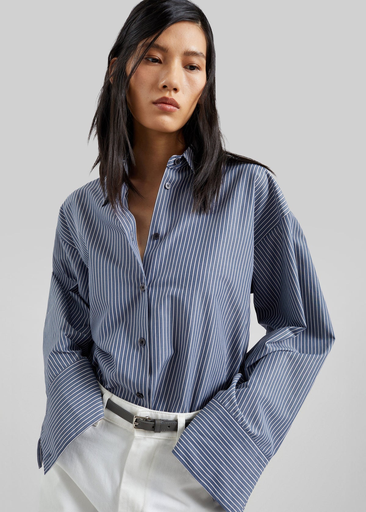 Menton Oversized Shirt - Navy/White Stripe - 1