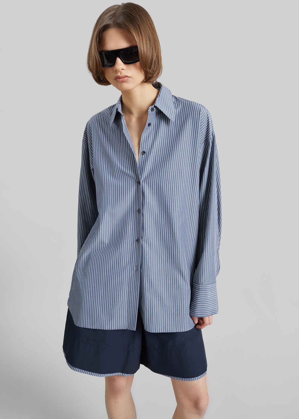 Menton Oversized Shirt - Navy/White Stripe - 1