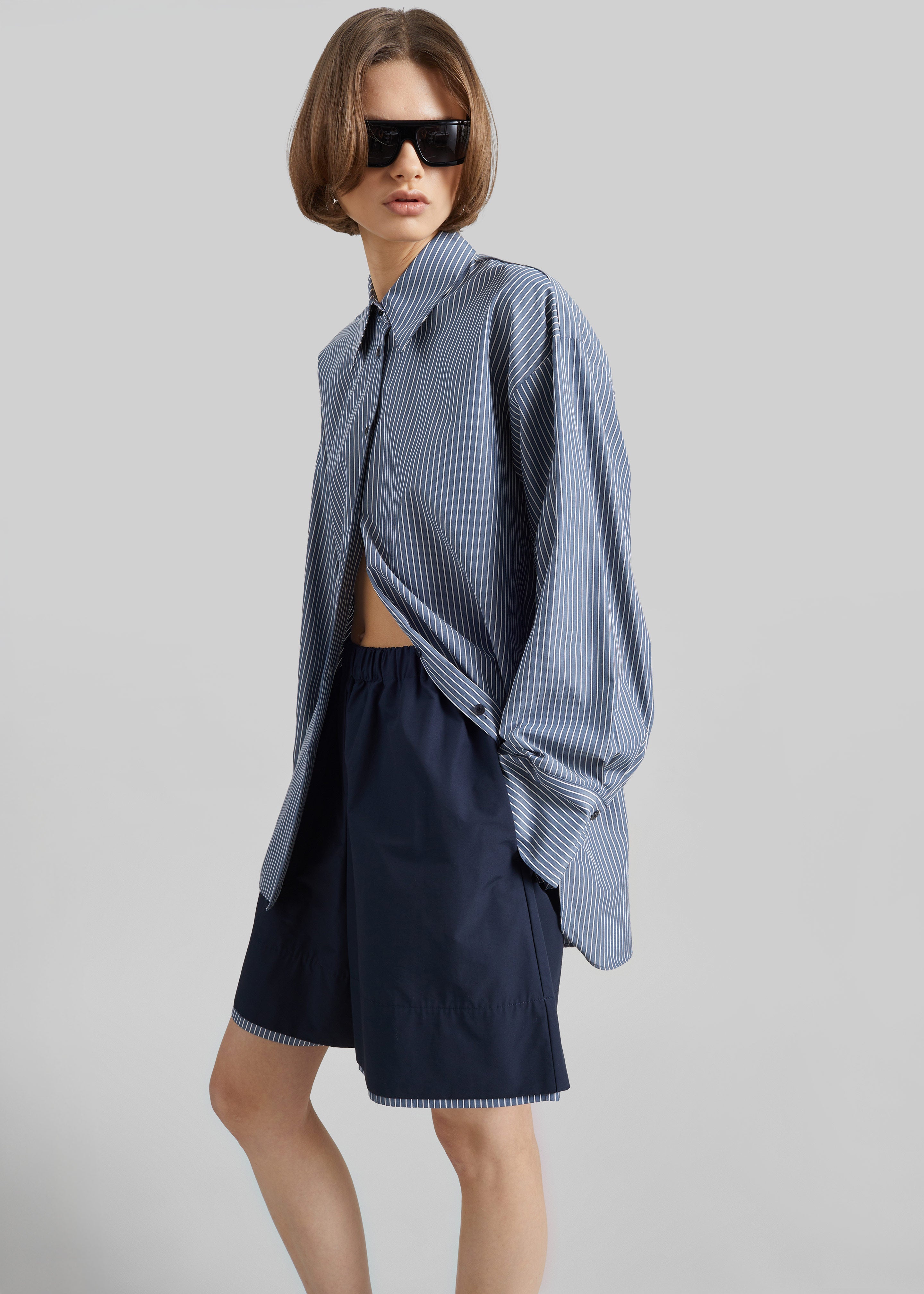 Menton Oversized Shirt - Navy/White Stripe - 5