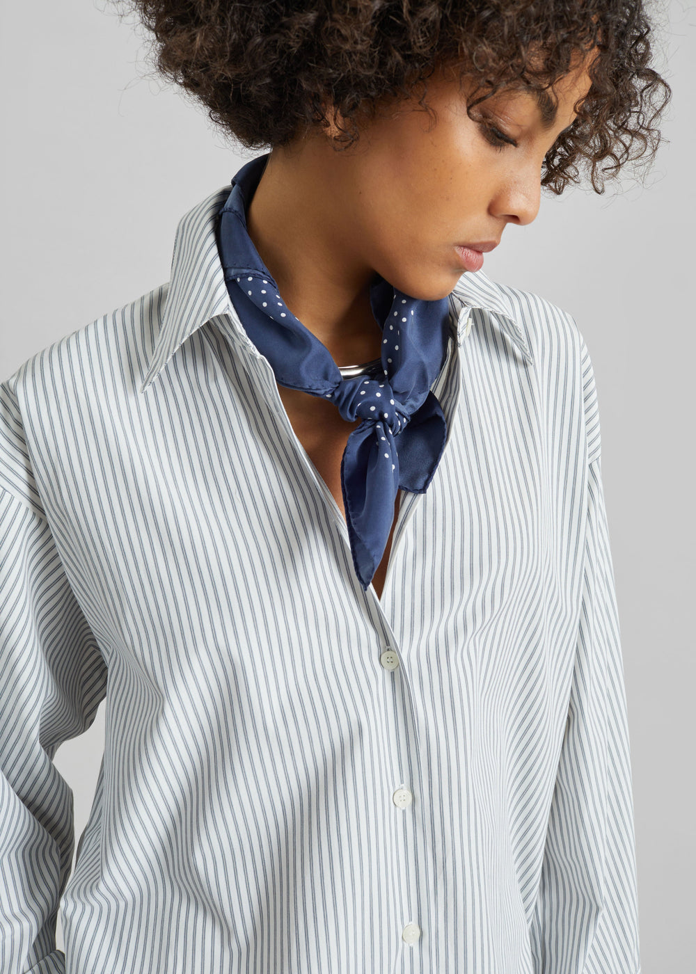 Menton Oversized Shirt - White/Blue Stripe - 1