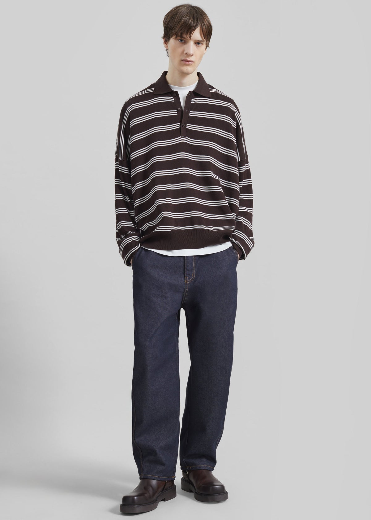 Meriel Polo Sweater - Brown/White Stripe - 3