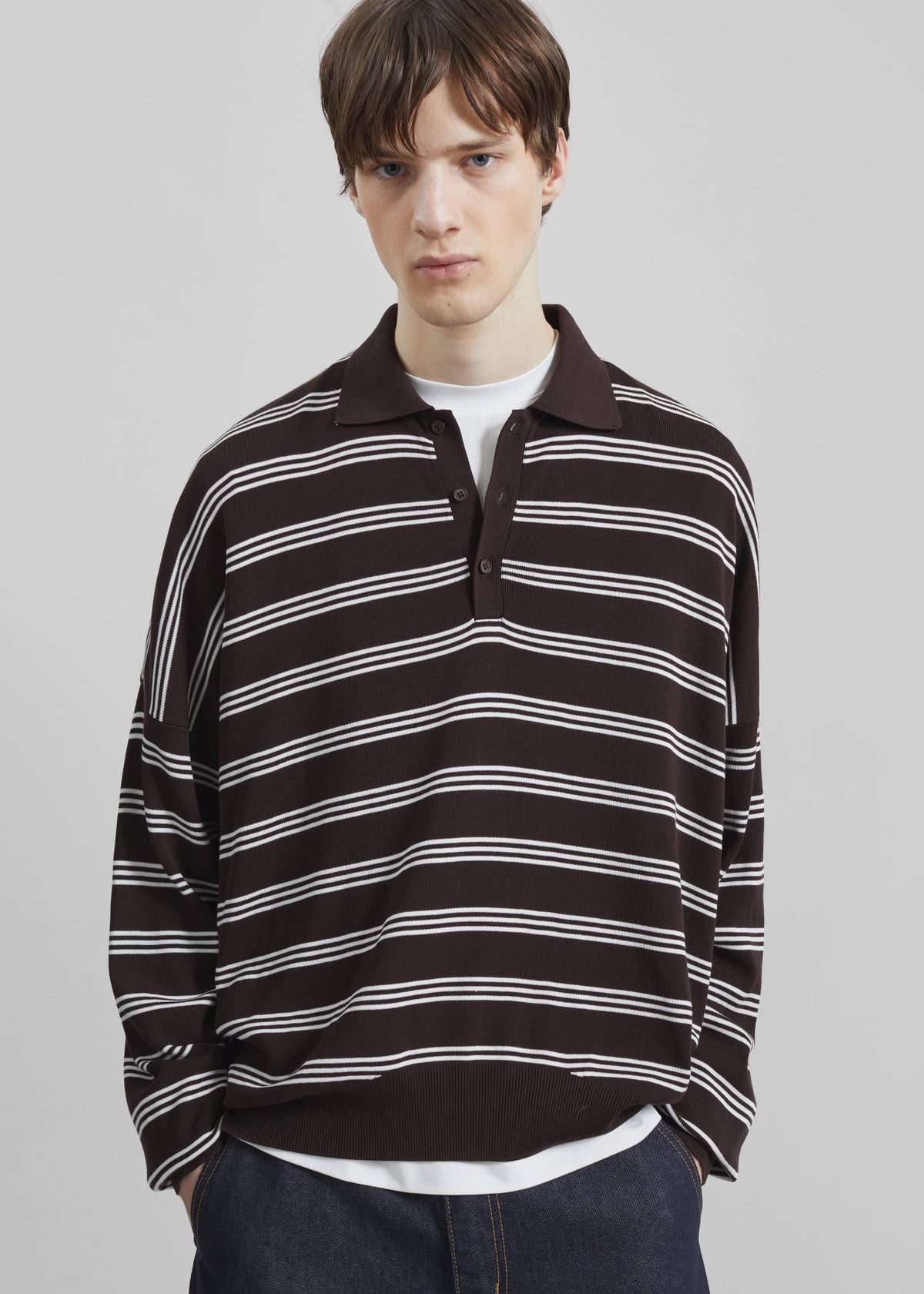 Meriel Polo Sweater - Brown/White Stripe - 4