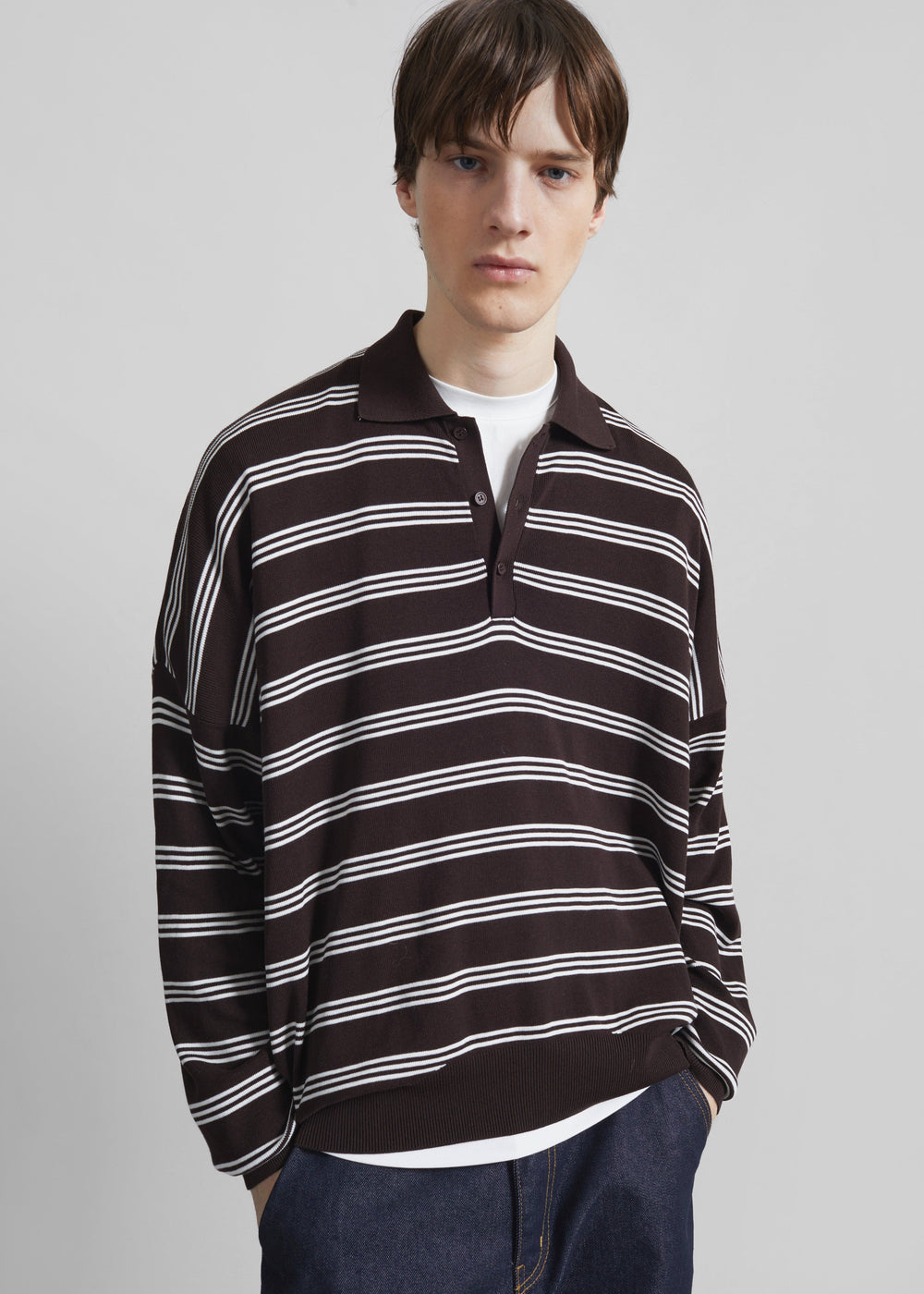 Meriel Polo Sweater - Brown/White Stripe