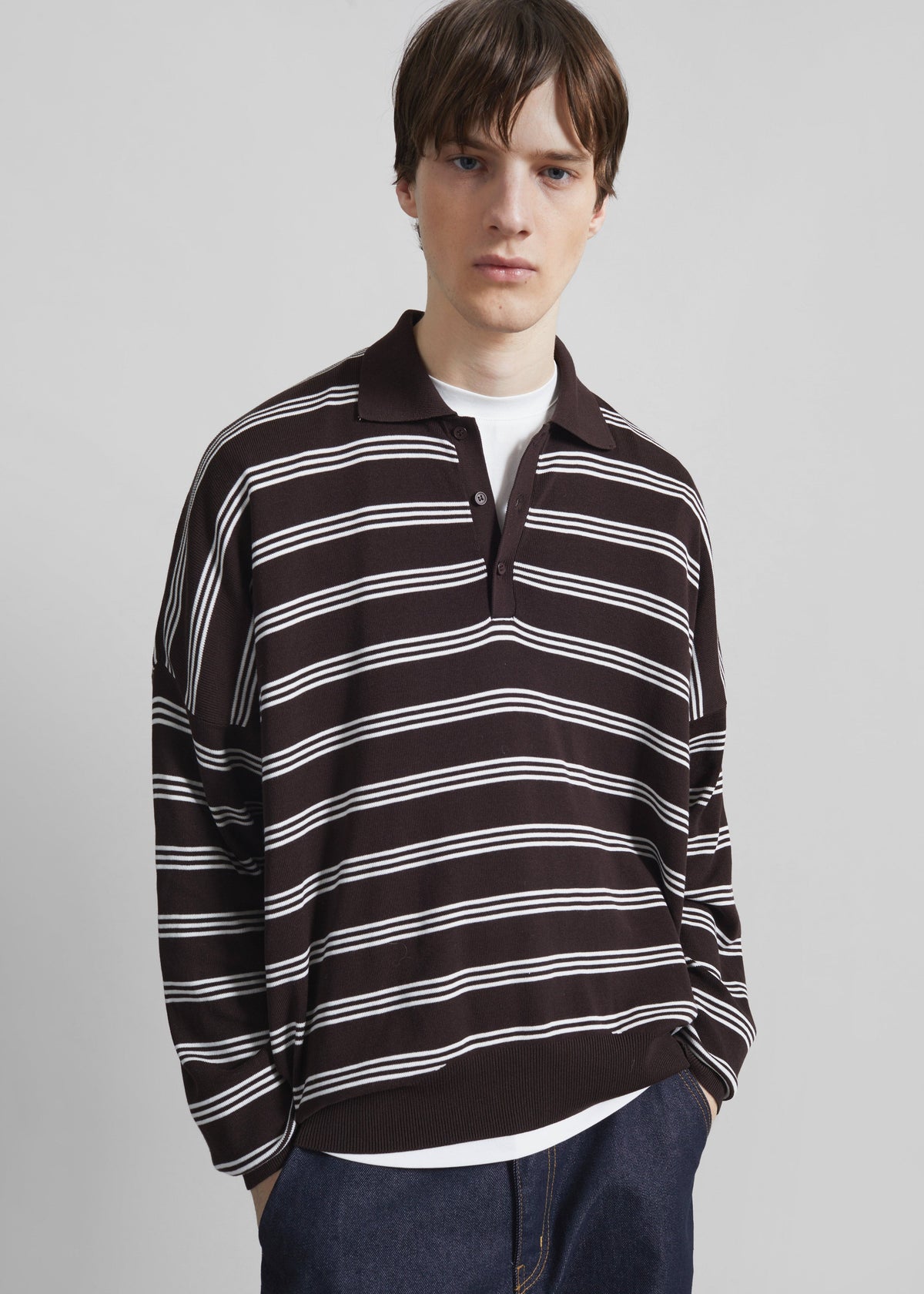 Meriel Polo Sweater - Brown/White Stripe - 1