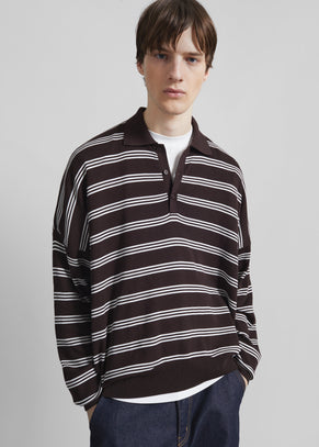 Meriel Polo Sweater - Brown/White Stripe