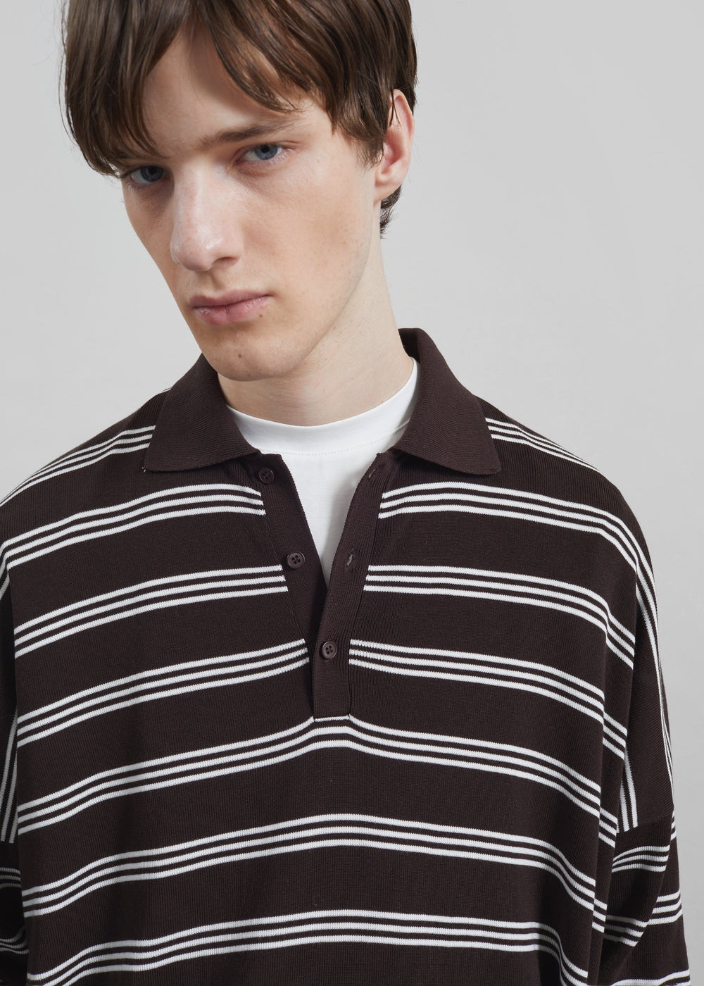 Meriel Polo Sweater - Brown/White Stripe - 1