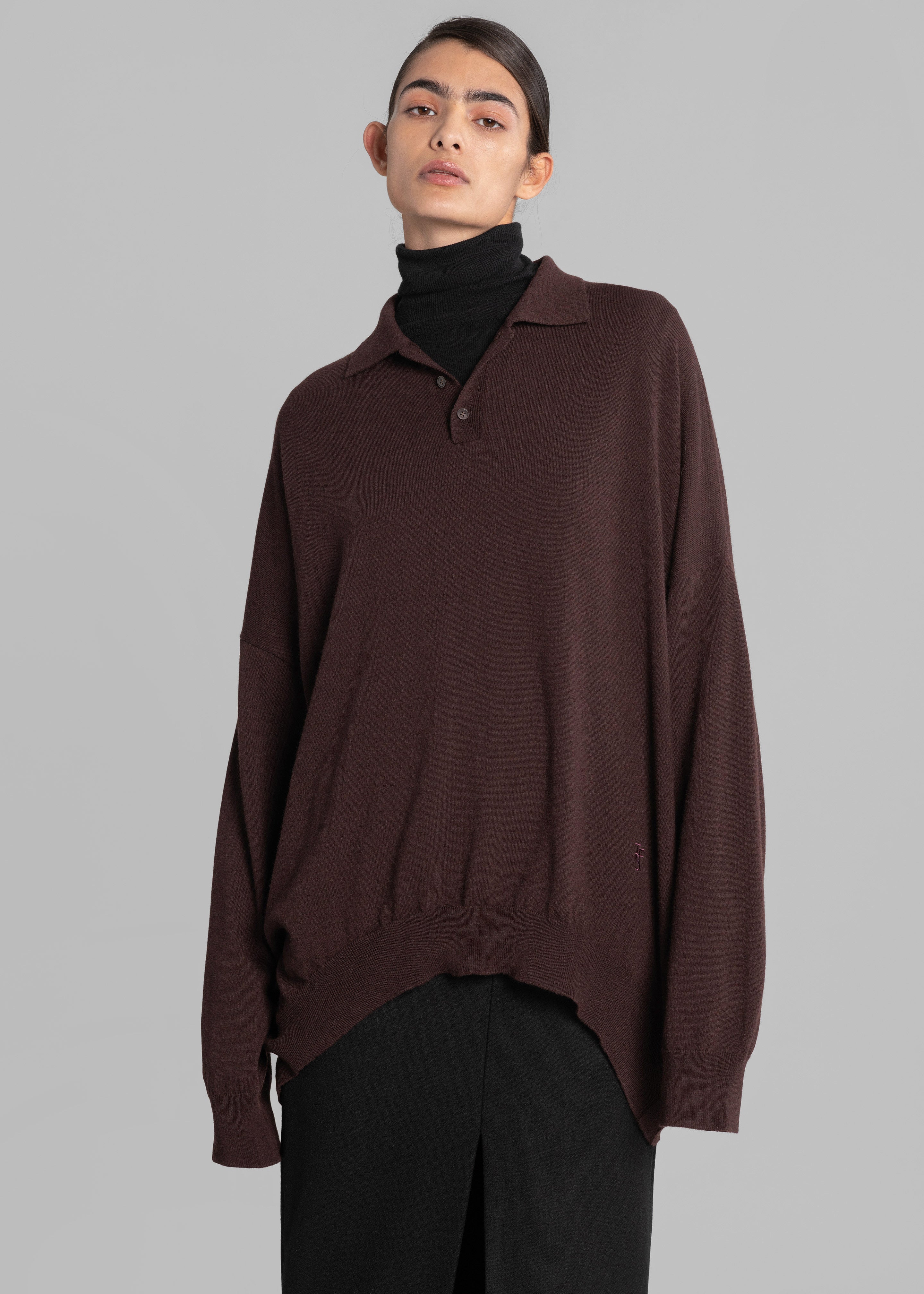 Meriel Wool Polo Sweater - Chocolate Plum - 3