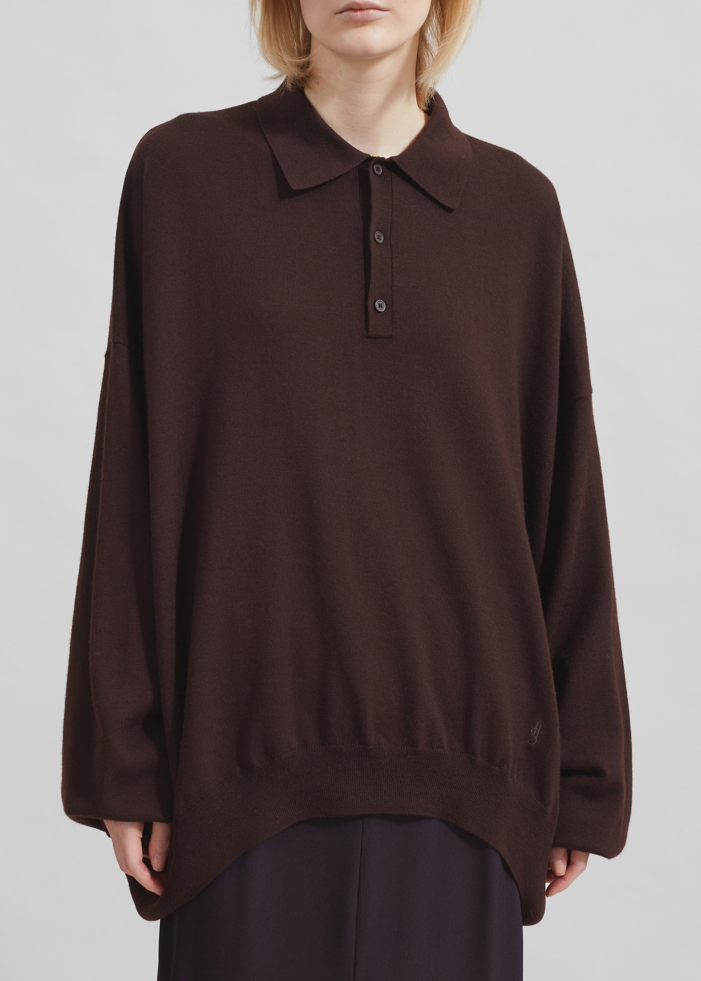 Meriel Wool Polo Sweater - Chocolate Plum - 7