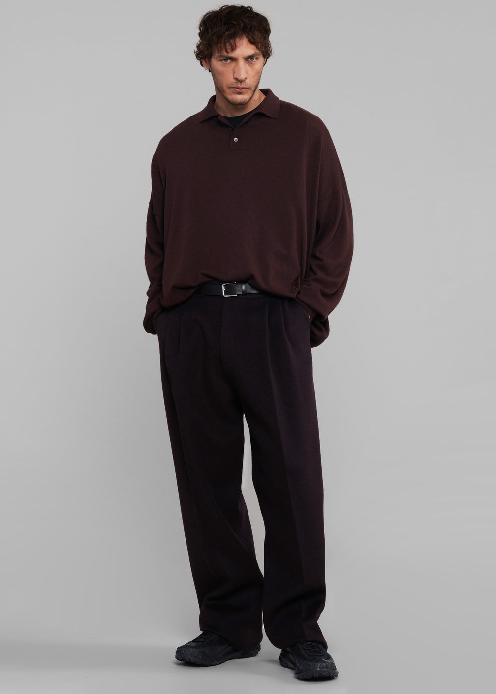 Meriel Wool Polo Sweater - Chocolate Plum