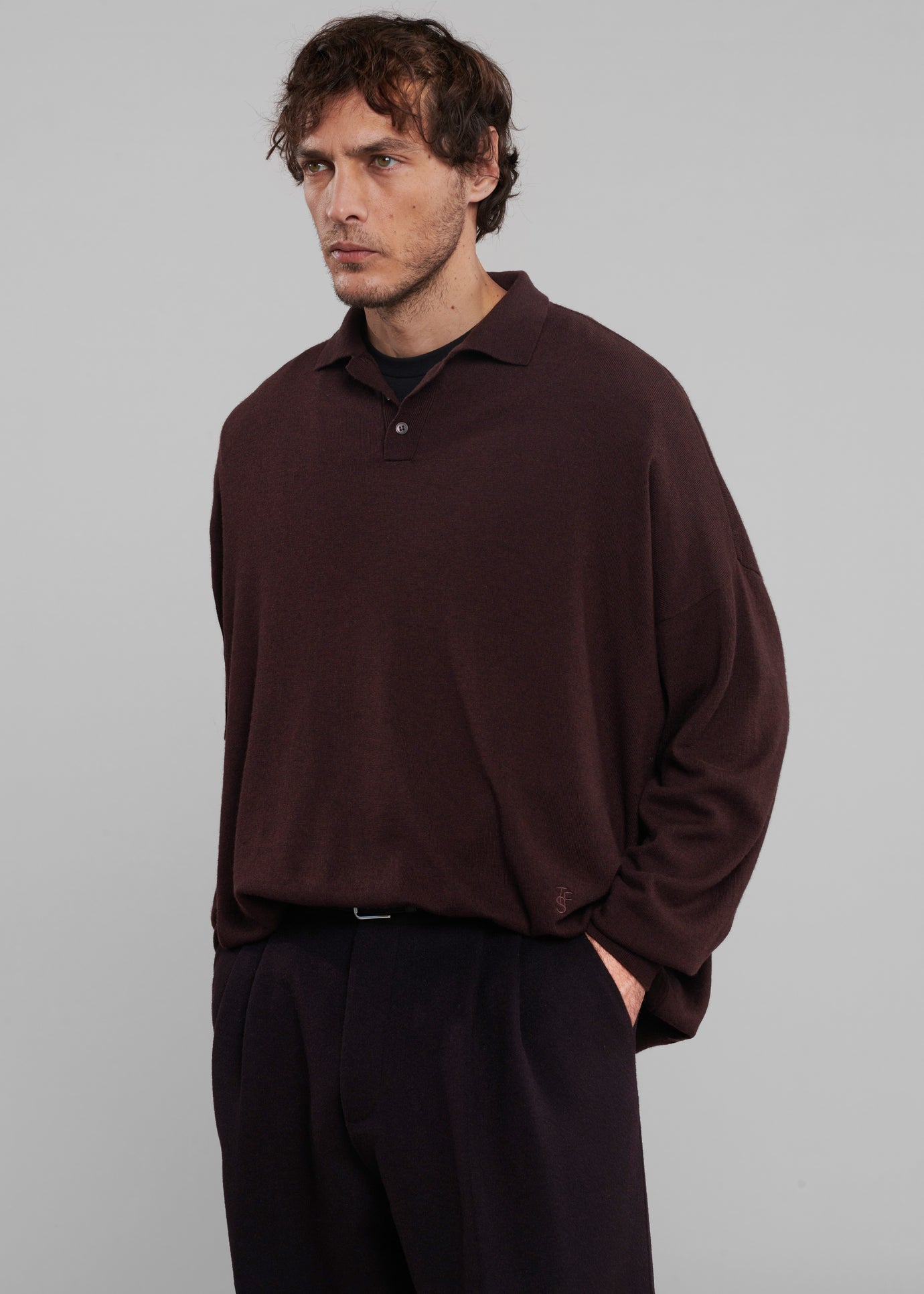 Meriel Wool Polo Sweater - Chocolate Plum - 1