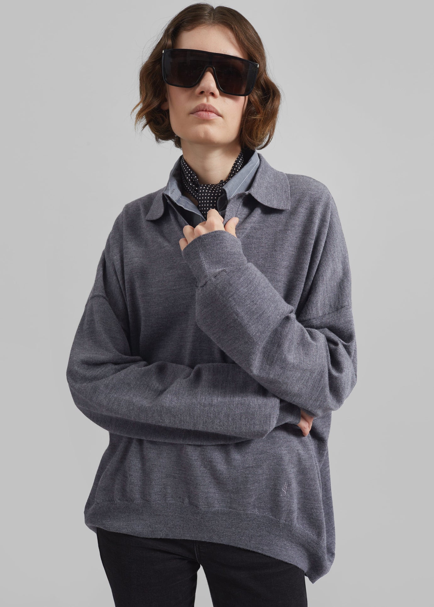 Meriel Wool Polo Sweater - Grey