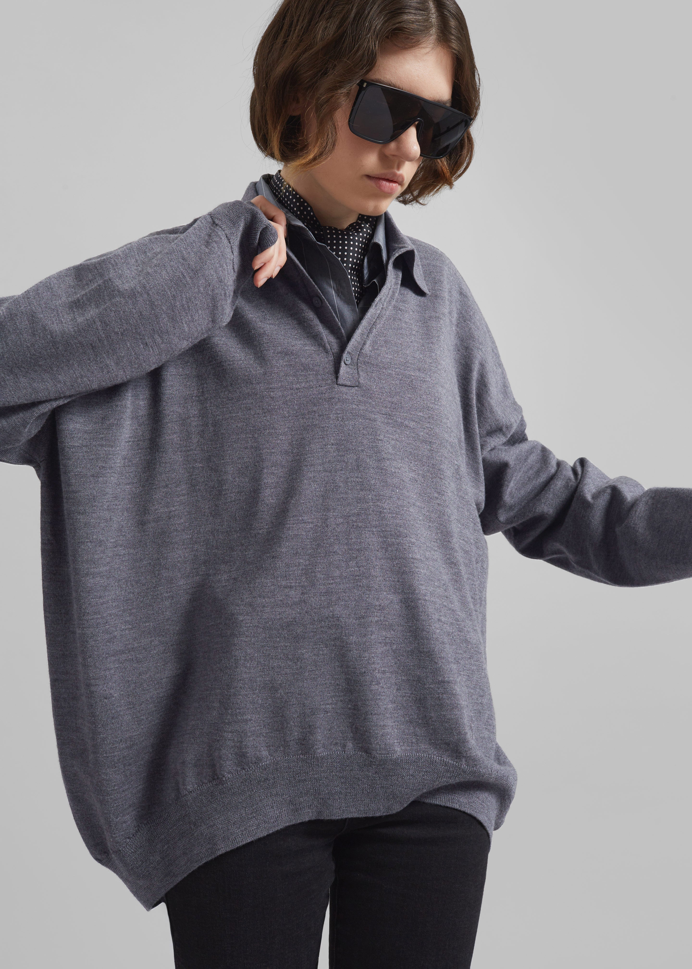 Meriel Wool Polo Sweater - Grey - 7