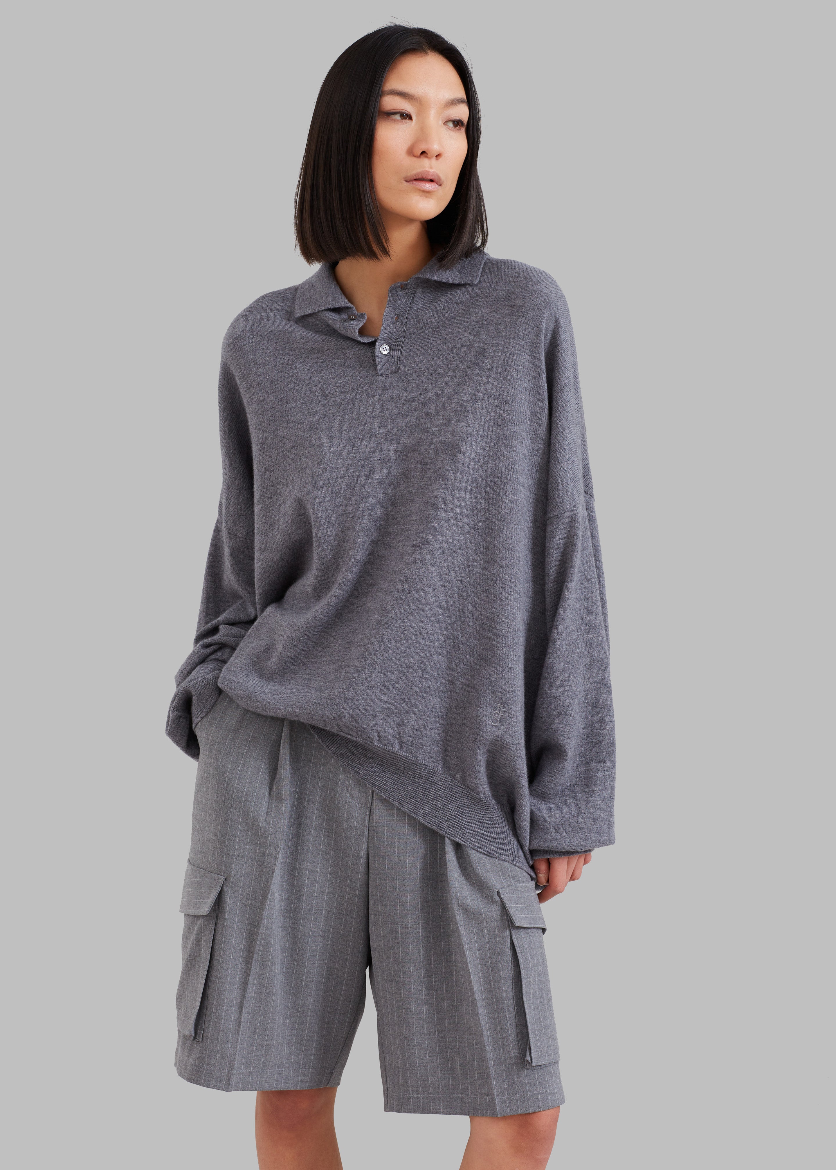 Meriel Wool Polo Sweater - Grey - 1