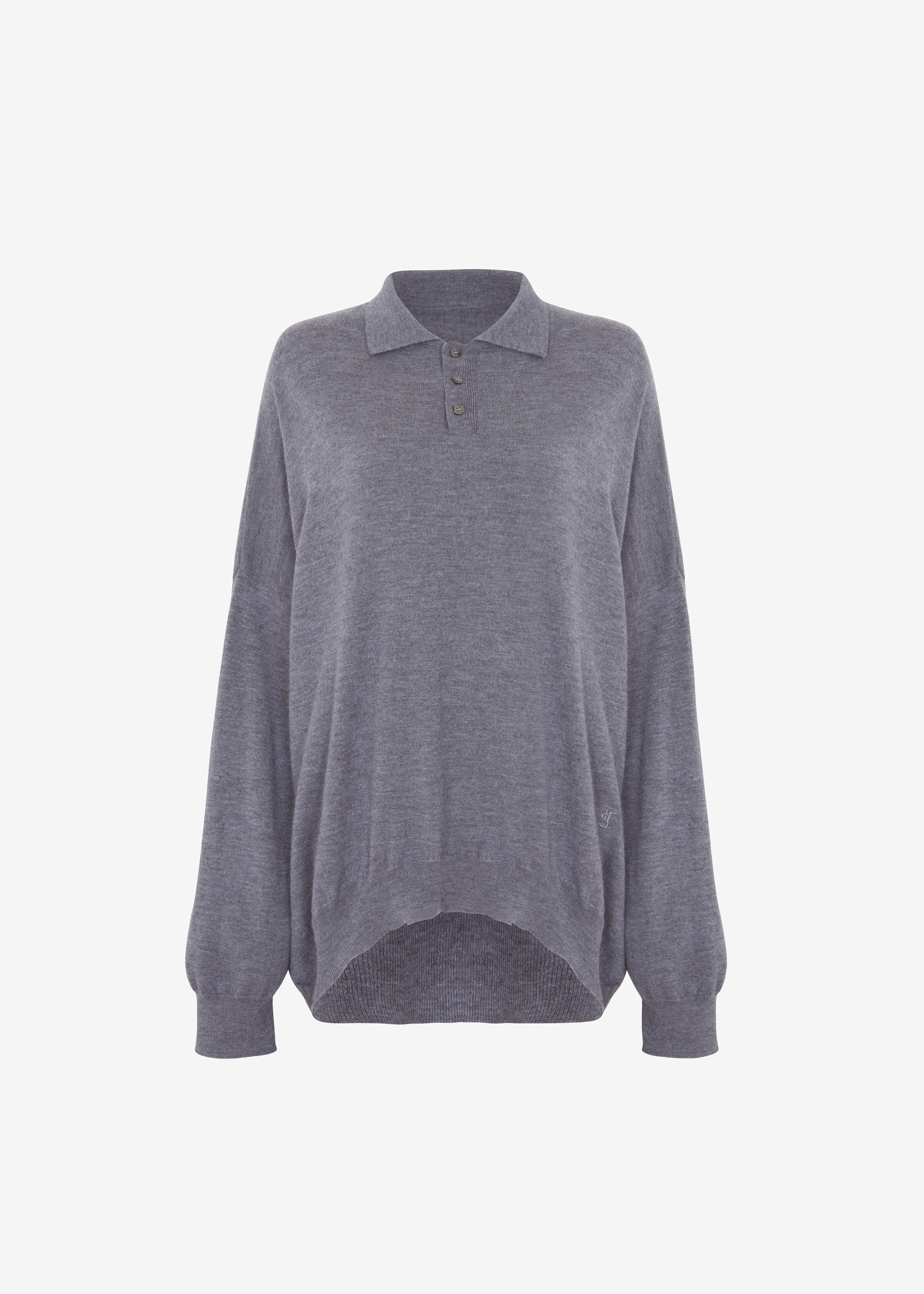 Meriel Wool Polo Sweater - Grey - 18