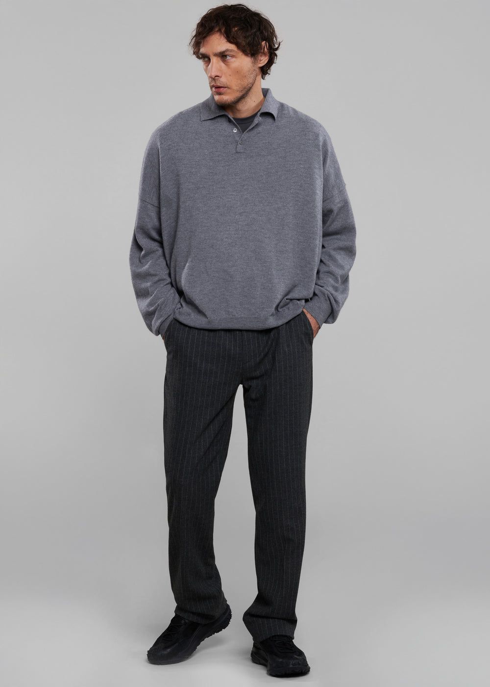 Meriel Wool Polo Sweater - Grey - 1