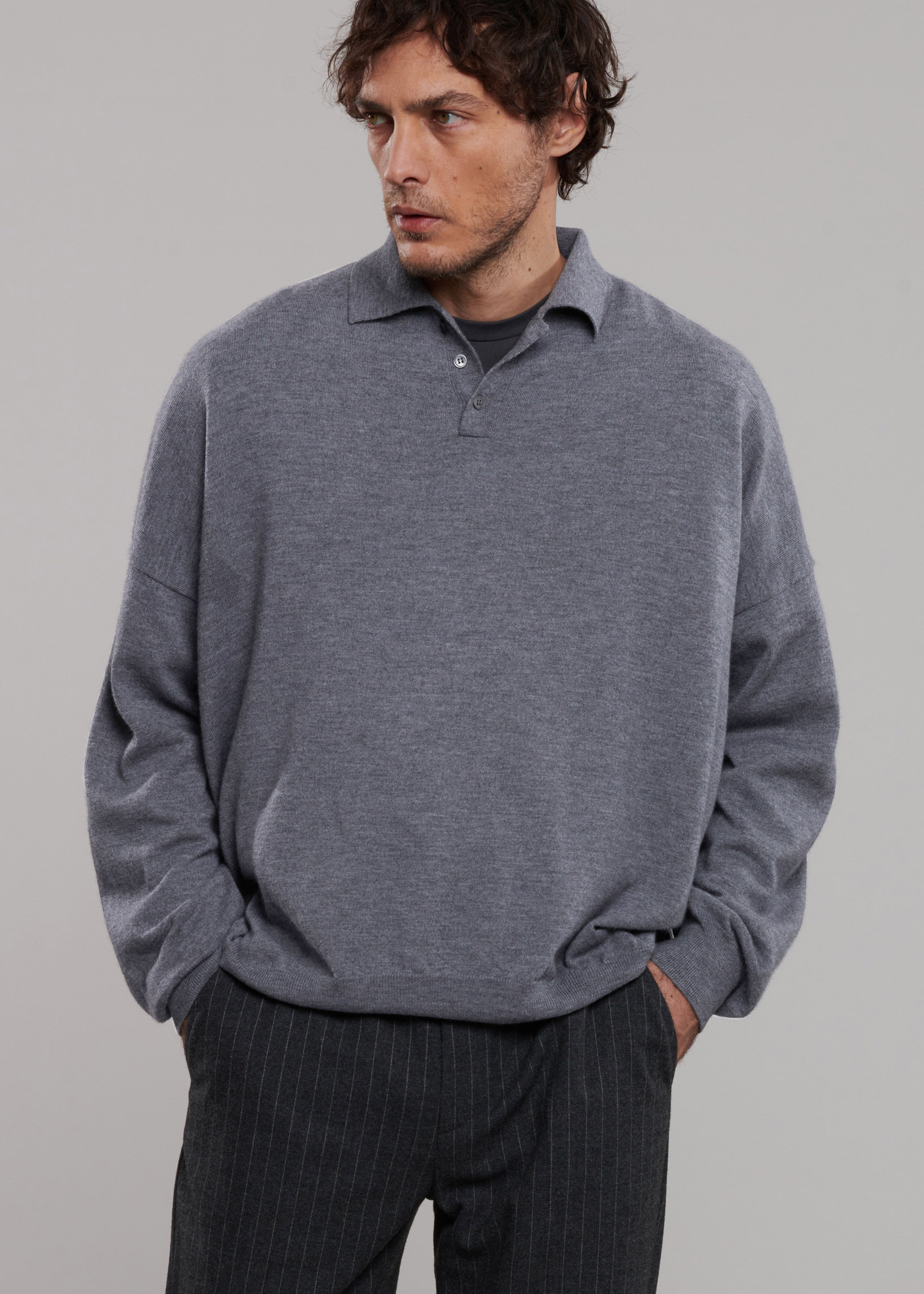 Meriel Wool Polo Sweater - Grey - 10 -  [gender-male]