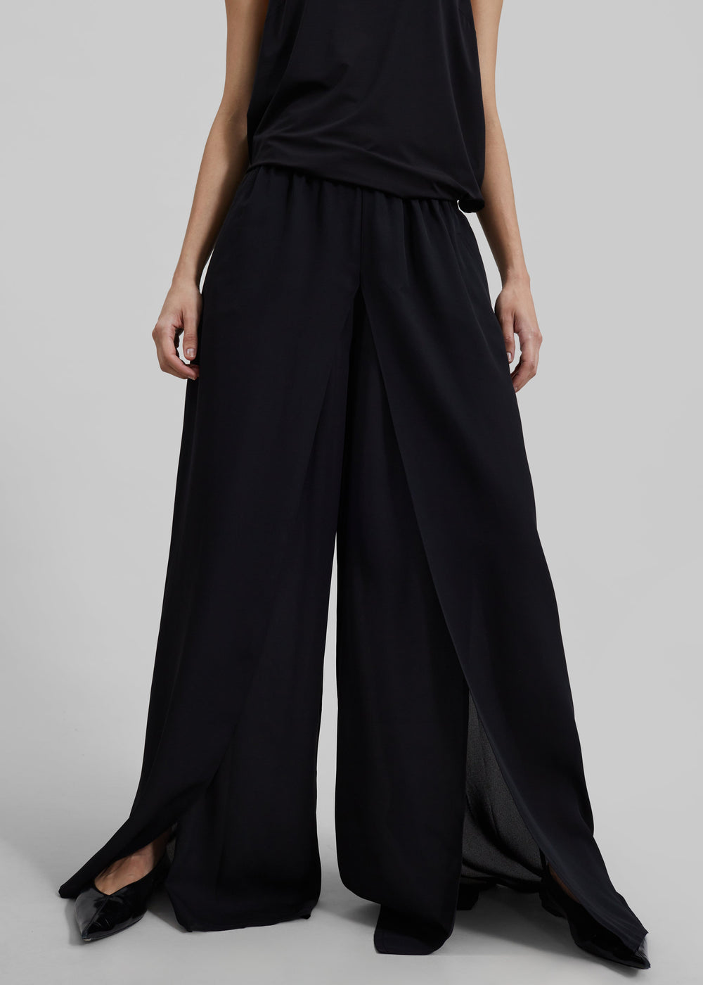 Merit Front Slit Pants - Black - 1
