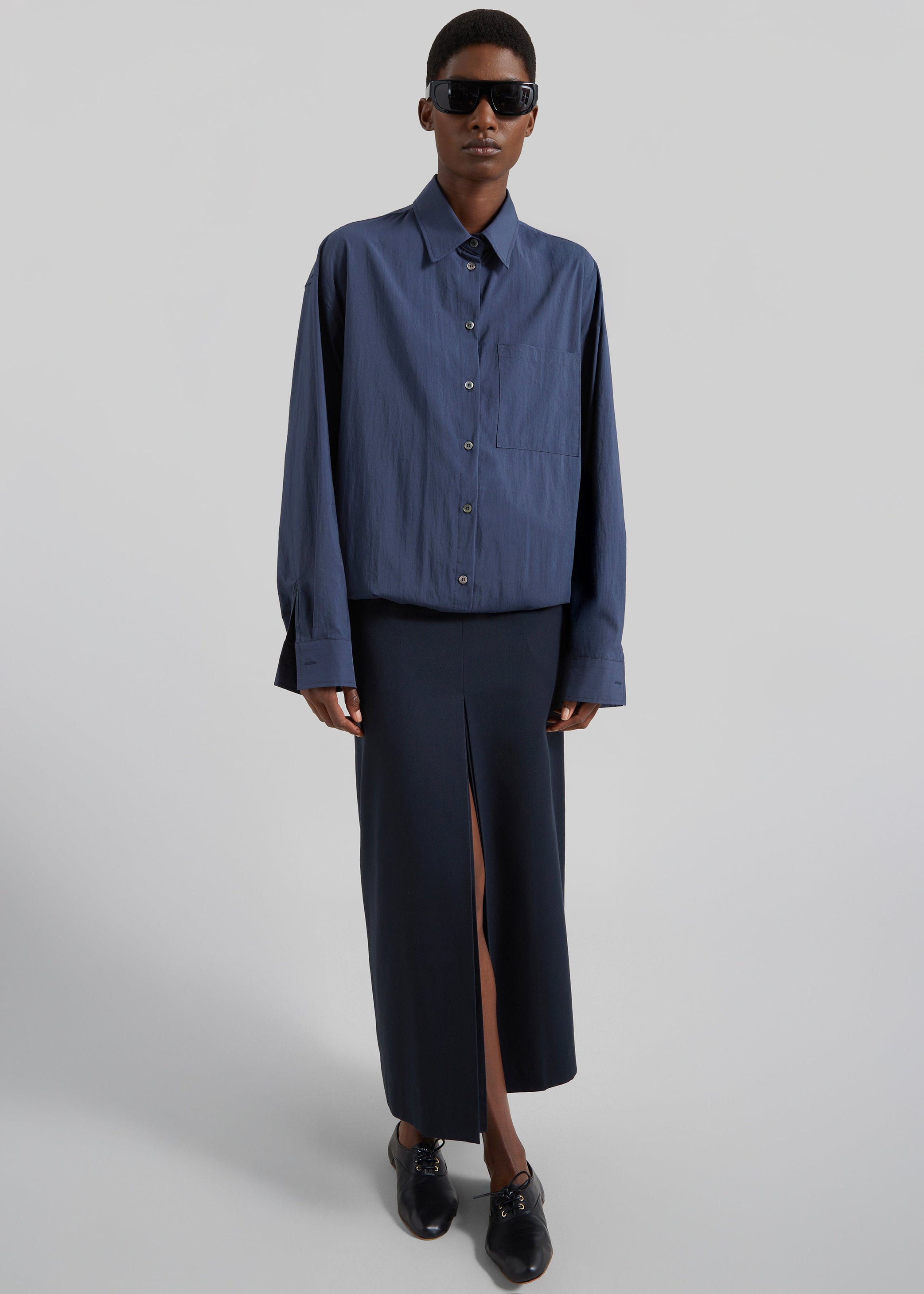 Shop the look image for Mery Elastic Hem Shirt - Navy