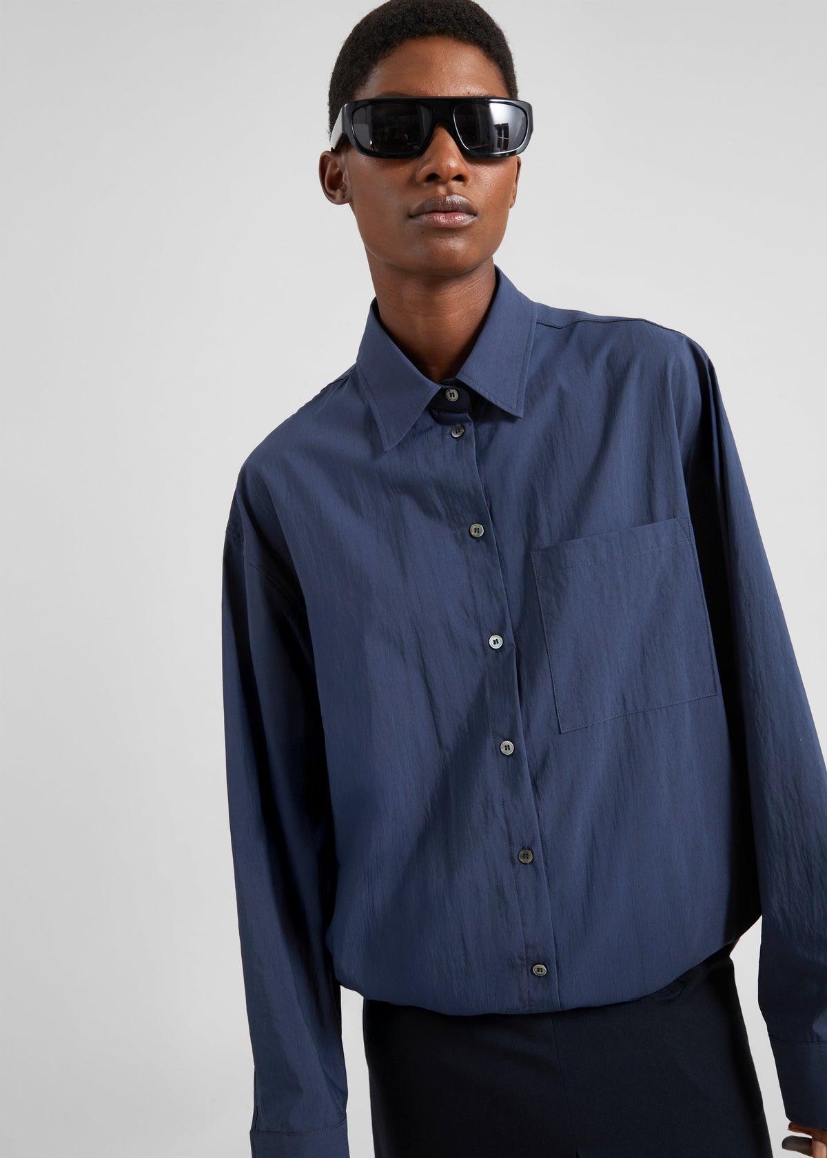 Mery Elastic Hem Shirt - Navy - 7