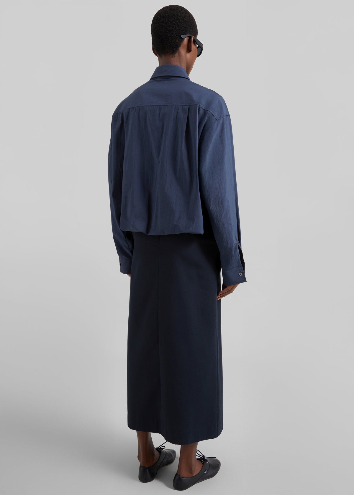Mery Elastic Hem Shirt - Navy - 8