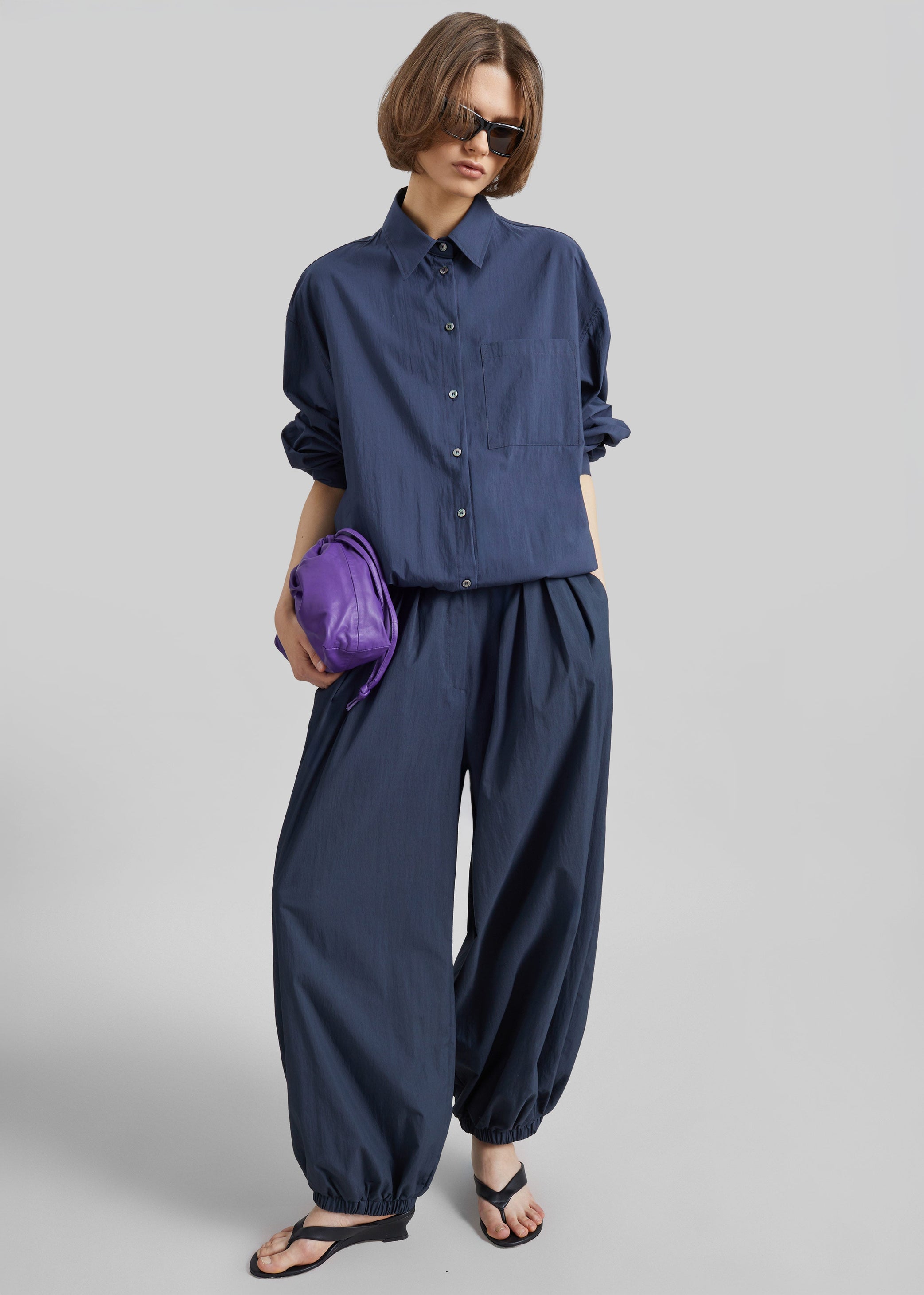 Shop the look image for Mery Elastic Hem Shirt - Navy