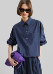 Mery Elastic Hem Shirt - Navy