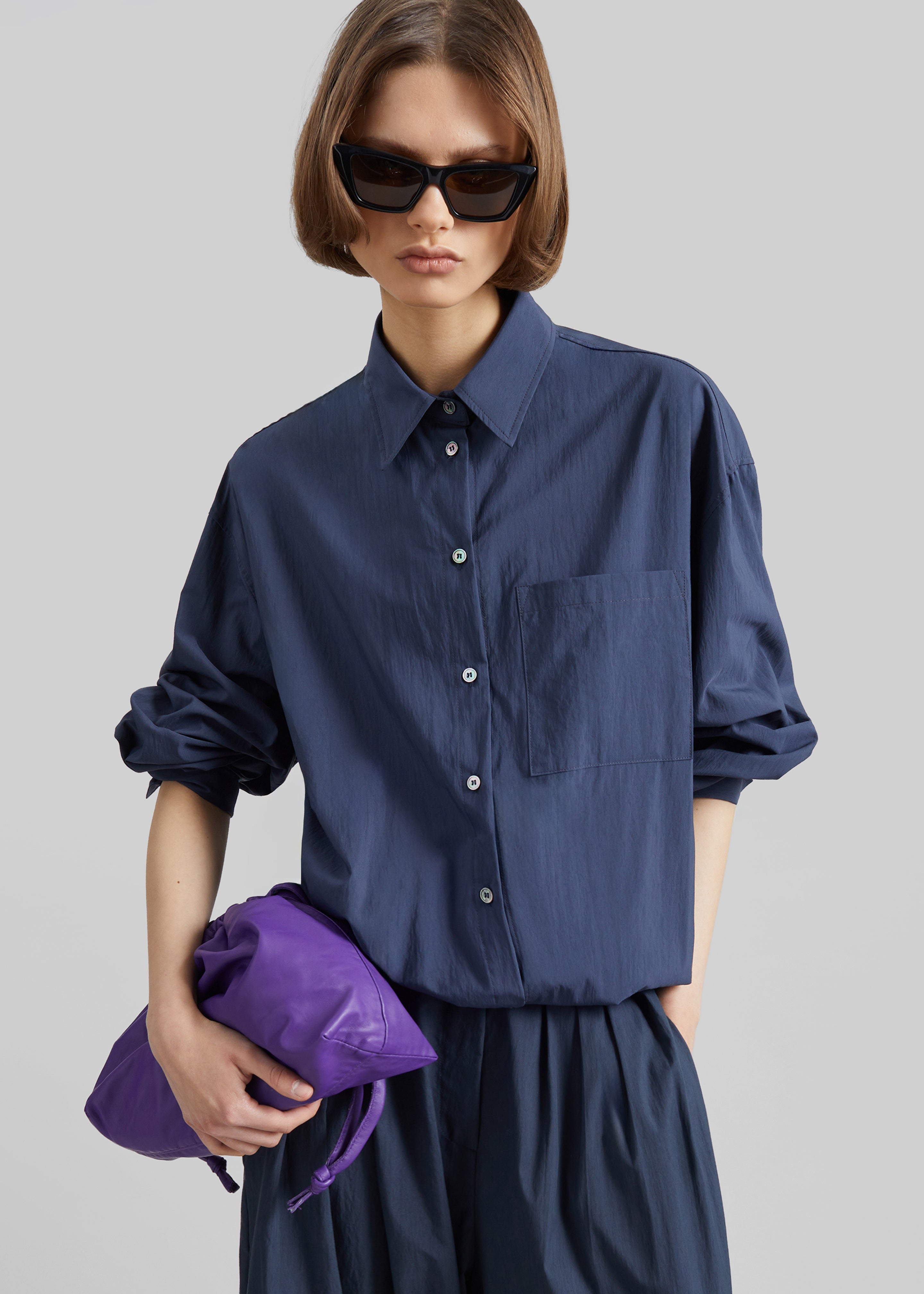 Mery Elastic Hem Shirt - Navy - 1