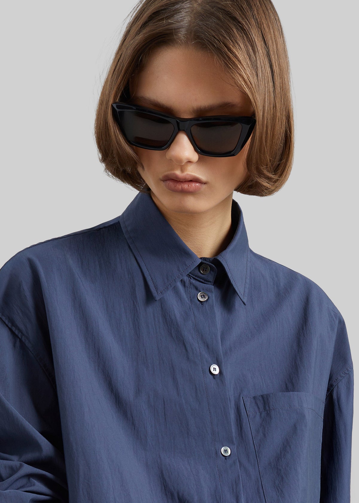 Mery Elastic Hem Shirt - Navy - 3