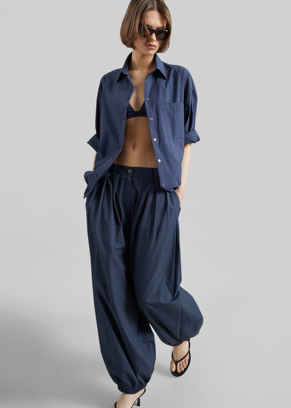 Mery Elastic Hem Shirt - Navy - 1