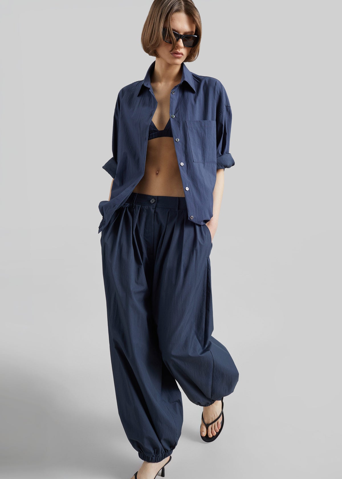 Mery Elastic Hem Shirt - Navy - 2