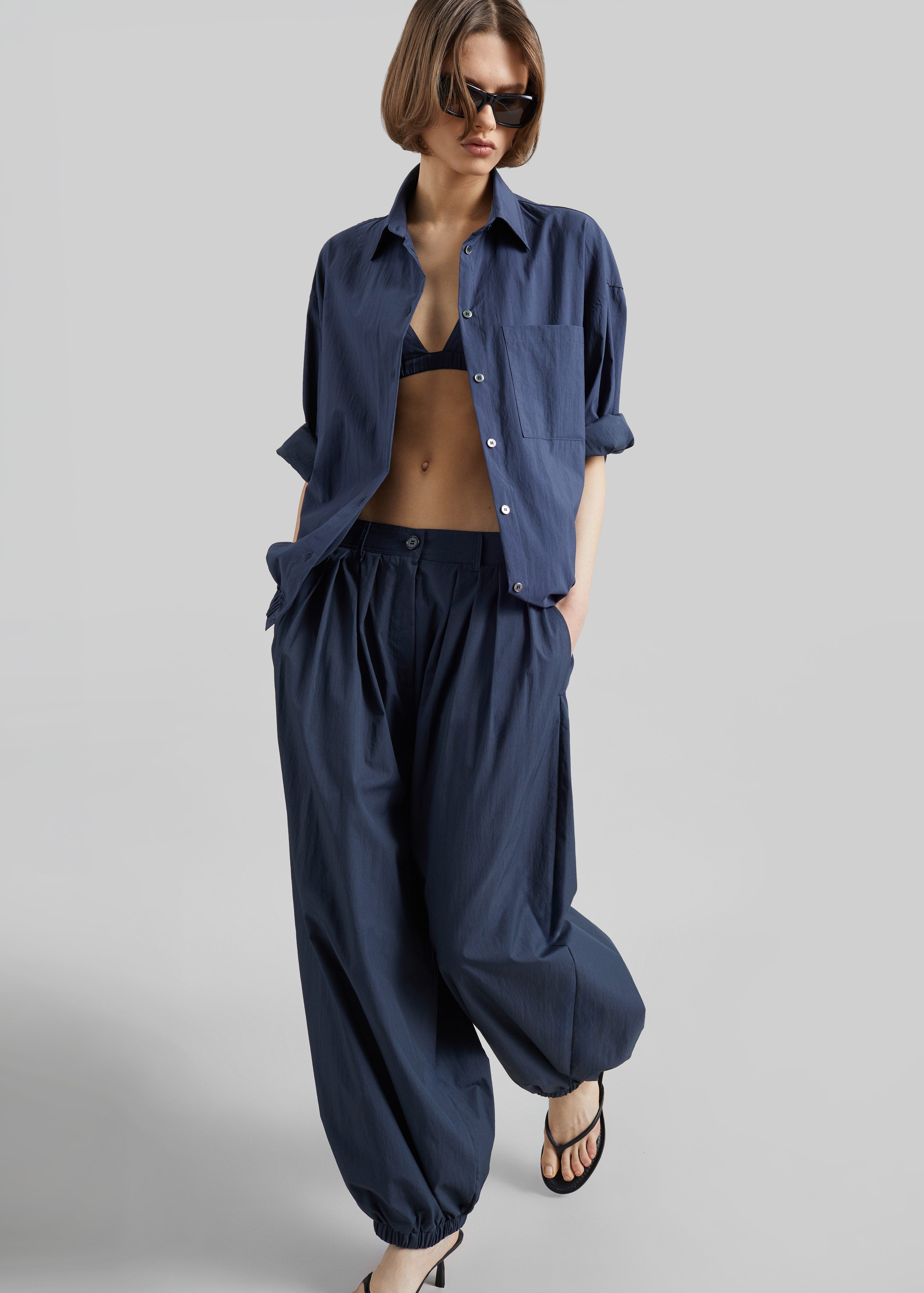 Mery Elastic Hem Shirt - Navy - 2