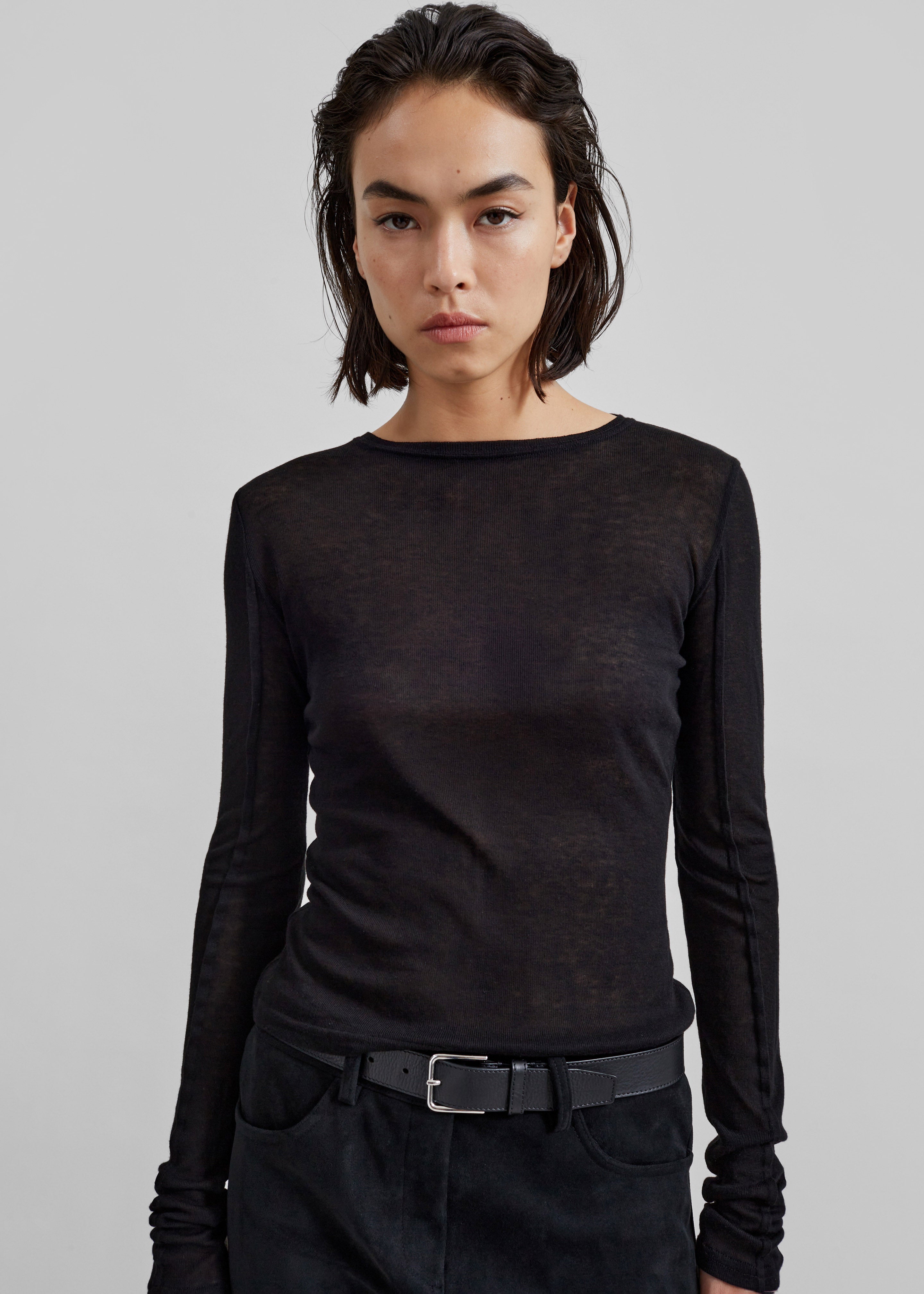 Black sheer long sleeve shirt online