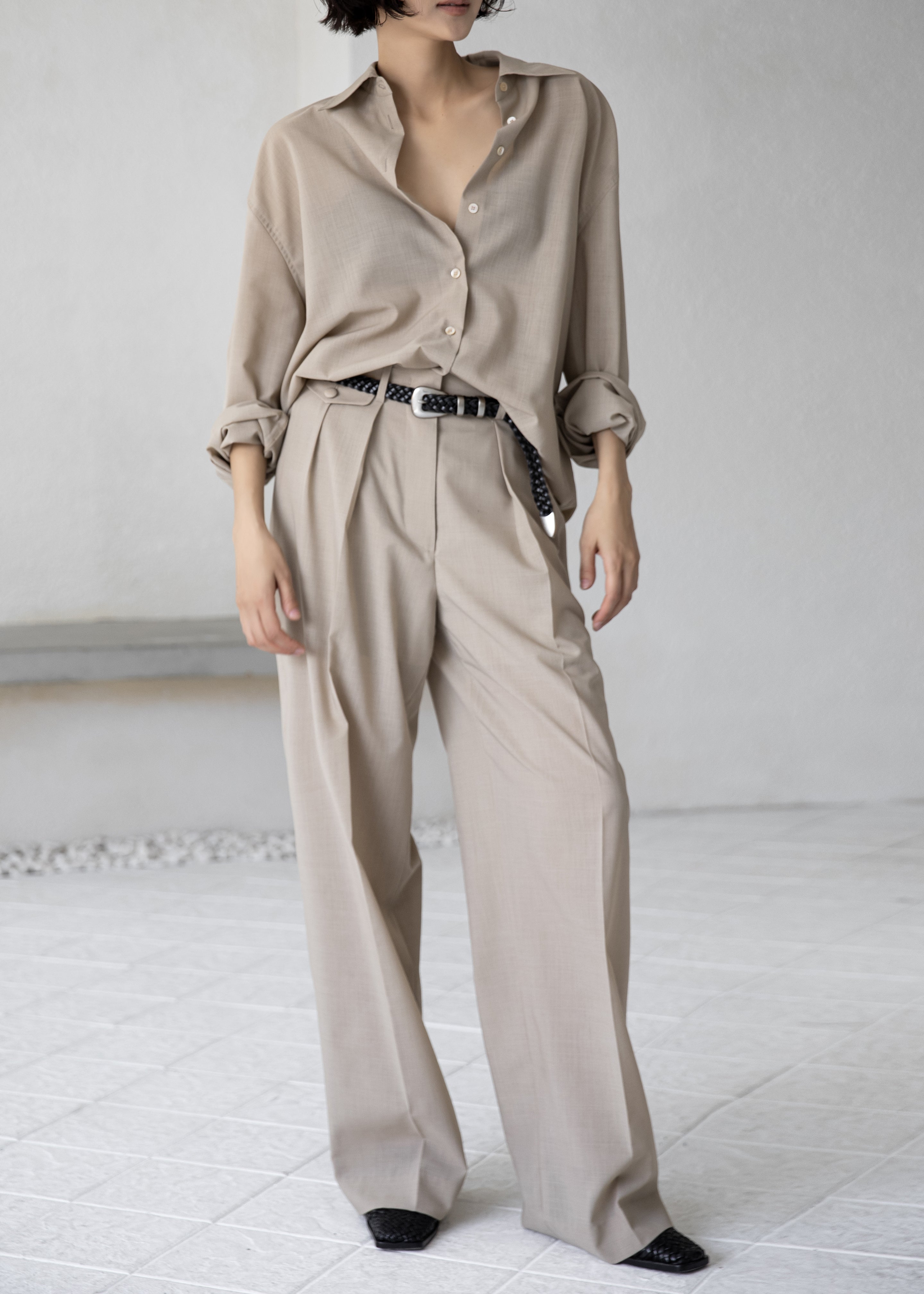 Meslay Sheer Pleated Trousers - Beige - 2