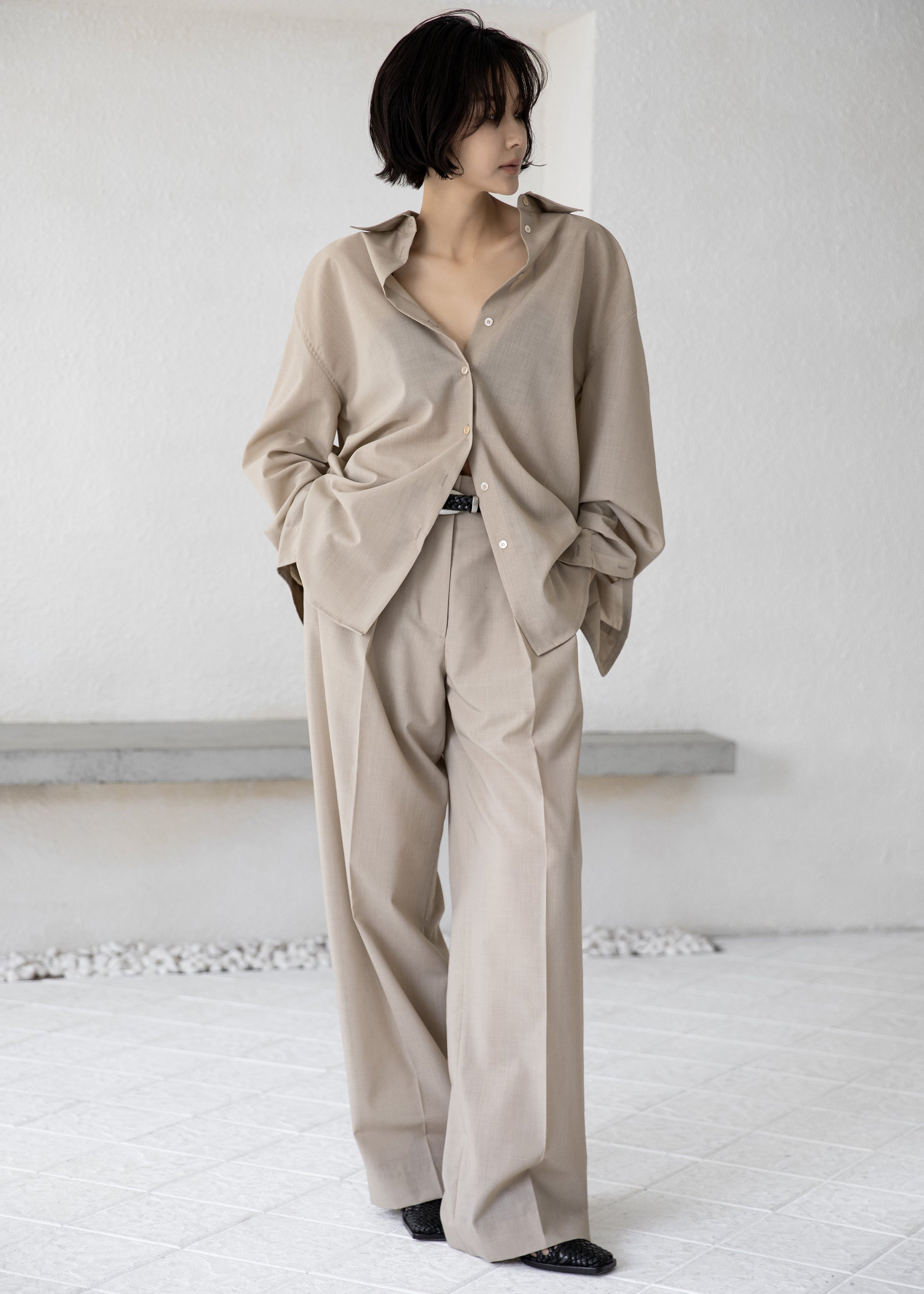 Shop the look image for Meslay Sheer Pleated Trousers - Beige